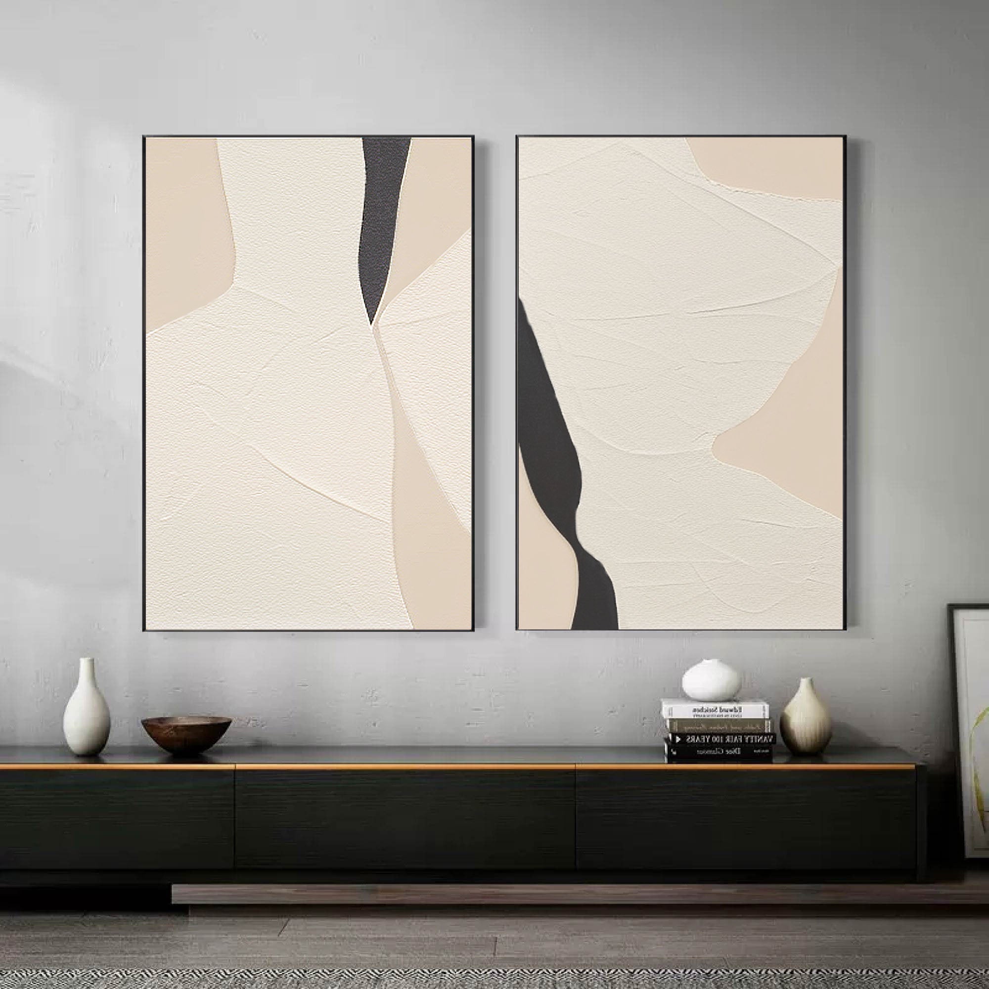 Black & White Minimalist Painting Set Of 2 #BWS 010