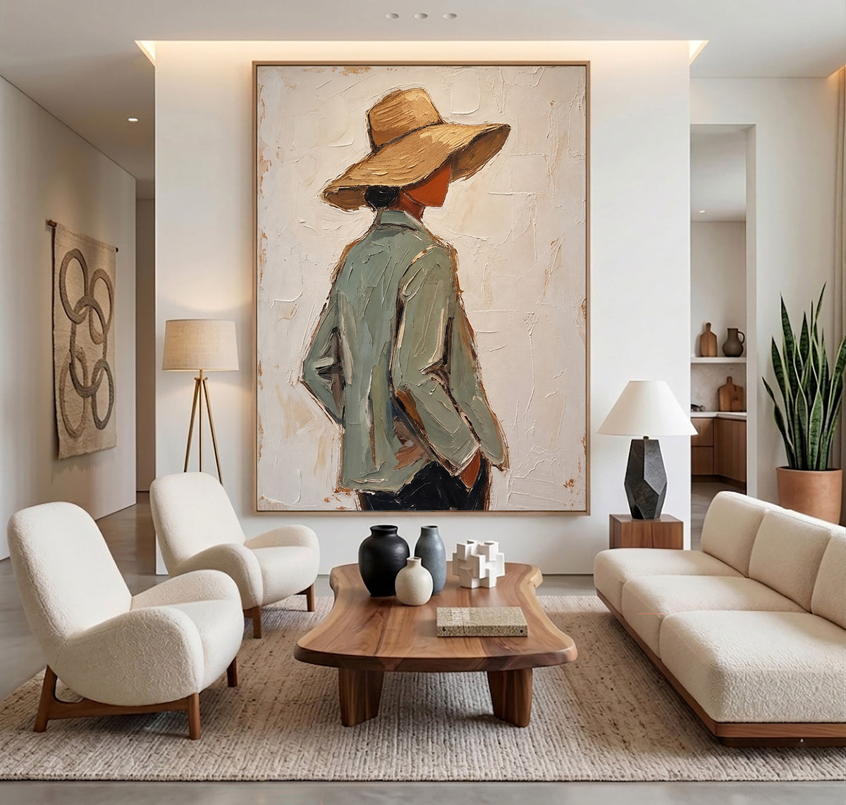 Large Textured Western Oil Painting Cowboy Hat Figurative Wall Art