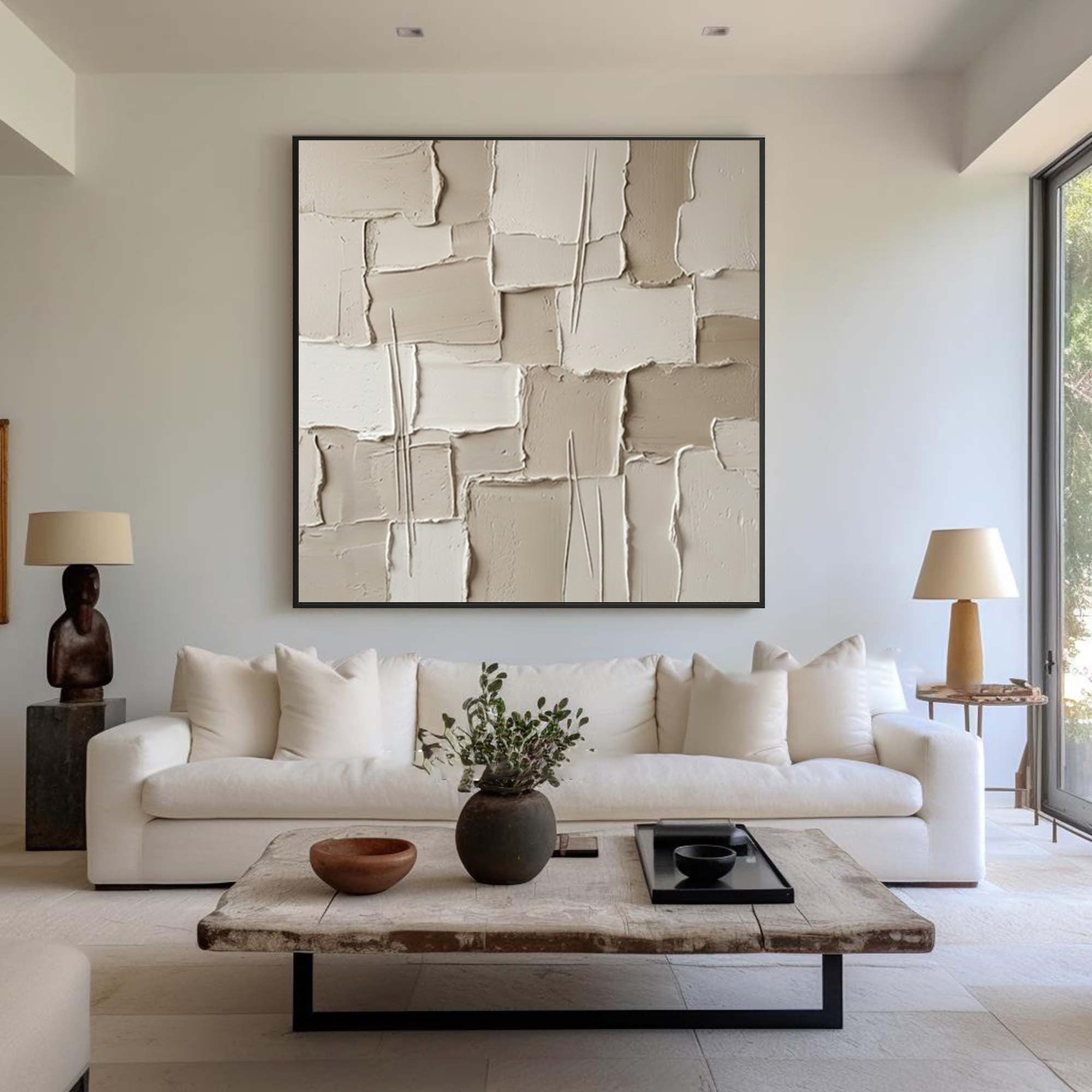 Large Quiet Architectural Layers Wall Art Neutral Contemporary Relief Painting