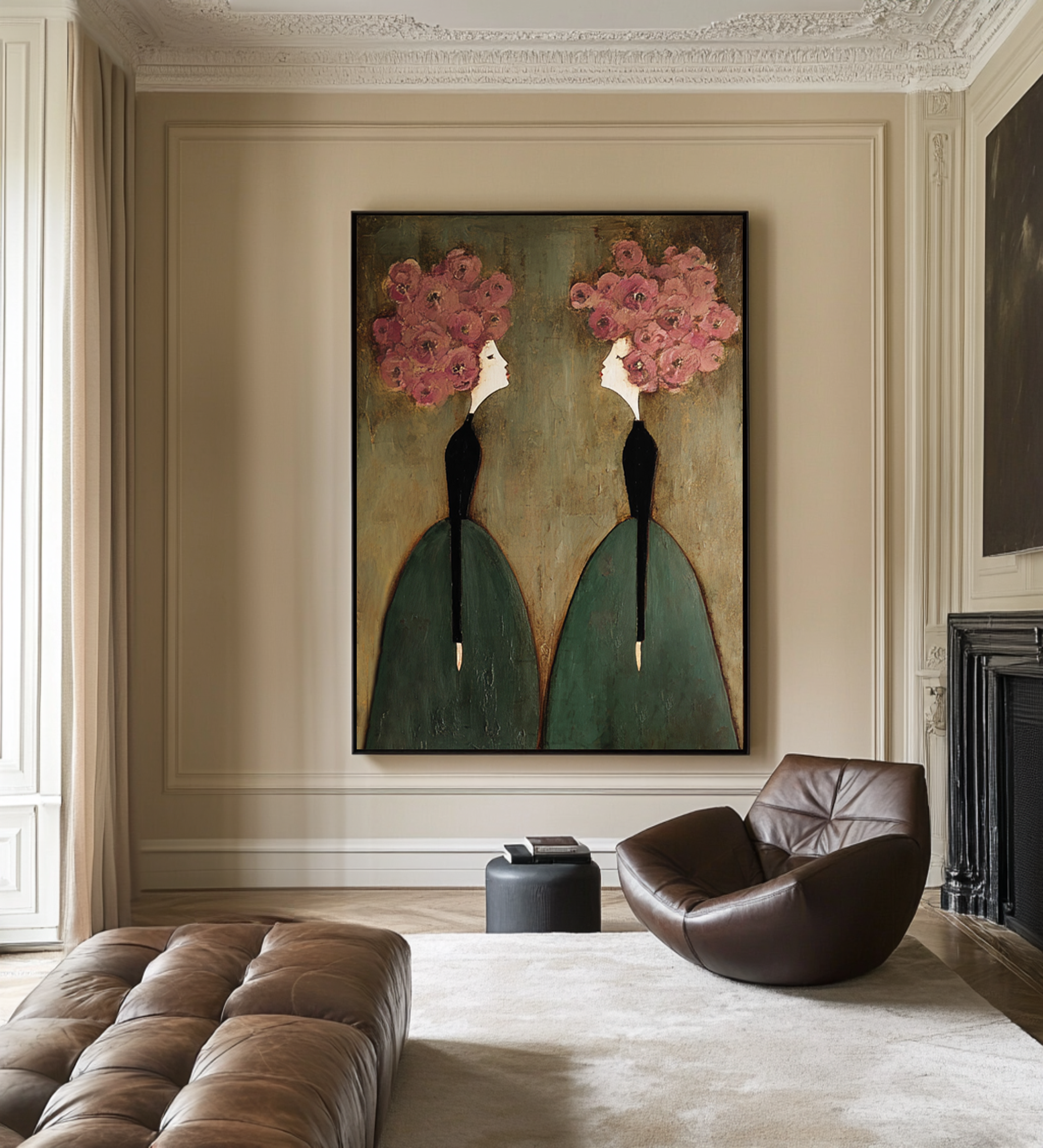 Large Floral Figurative Wall Art Contemporary Portrait Canvas Painting