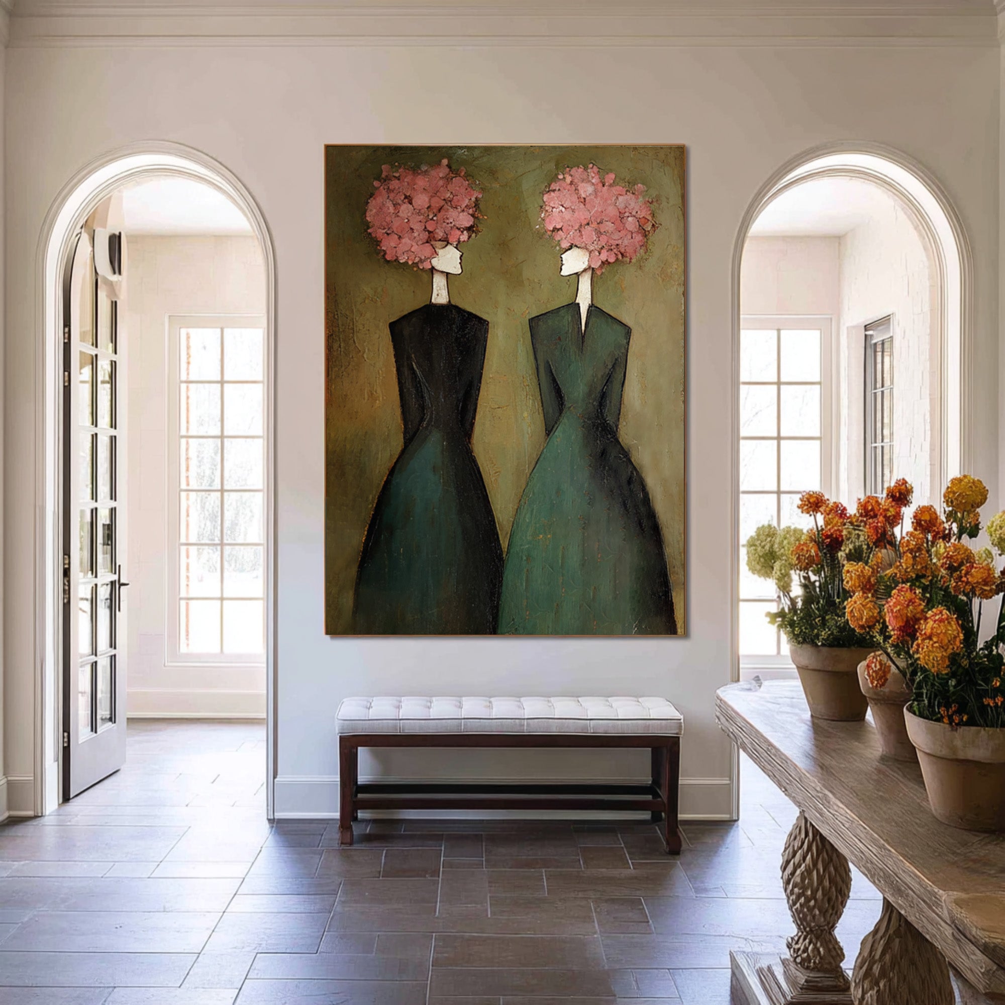 Large Elegant Figurative Oil Painting on Canvas – Contemporary Pink Portrait Wall Art #WAC 034