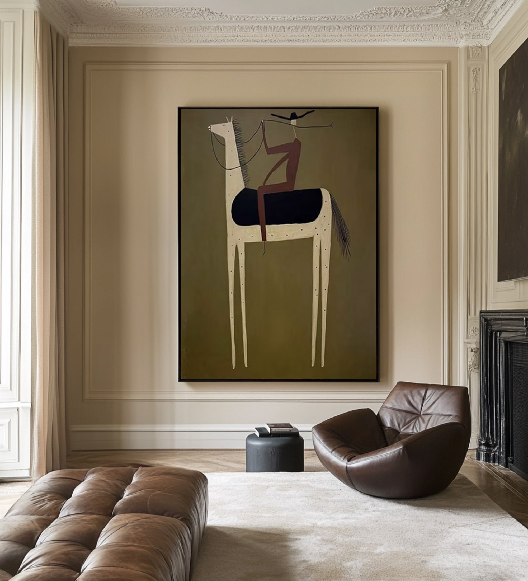 Large Vintage Horse Painting Mid Century Modern Figurative Wall Art
