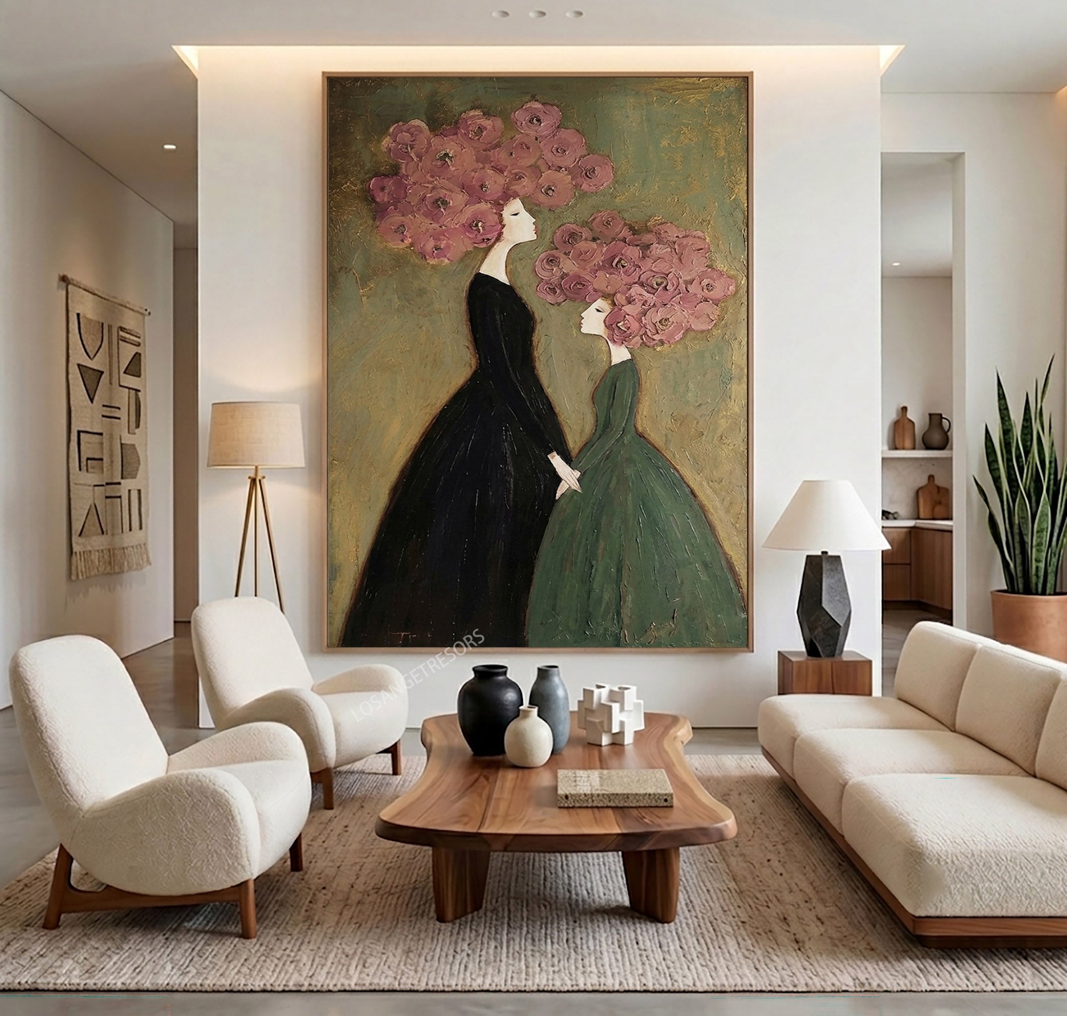 Large Floral Figure Wall Art Romantic Contemporary Botanical Oil Painting