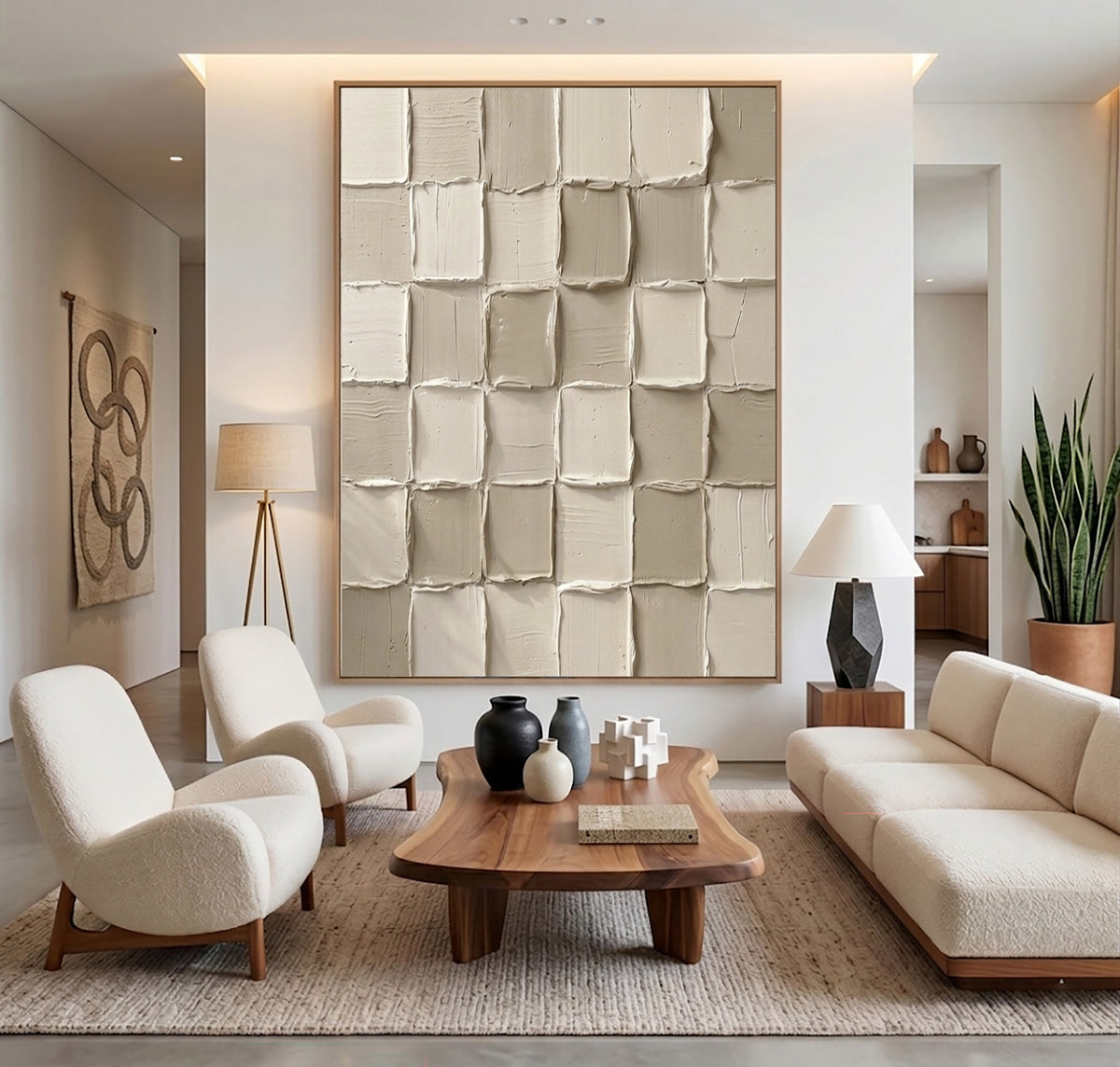 Handbuilt Grid Large White Textured Wall Art Ivory Abstract Sculptural Relief Modern Minimalist Decor