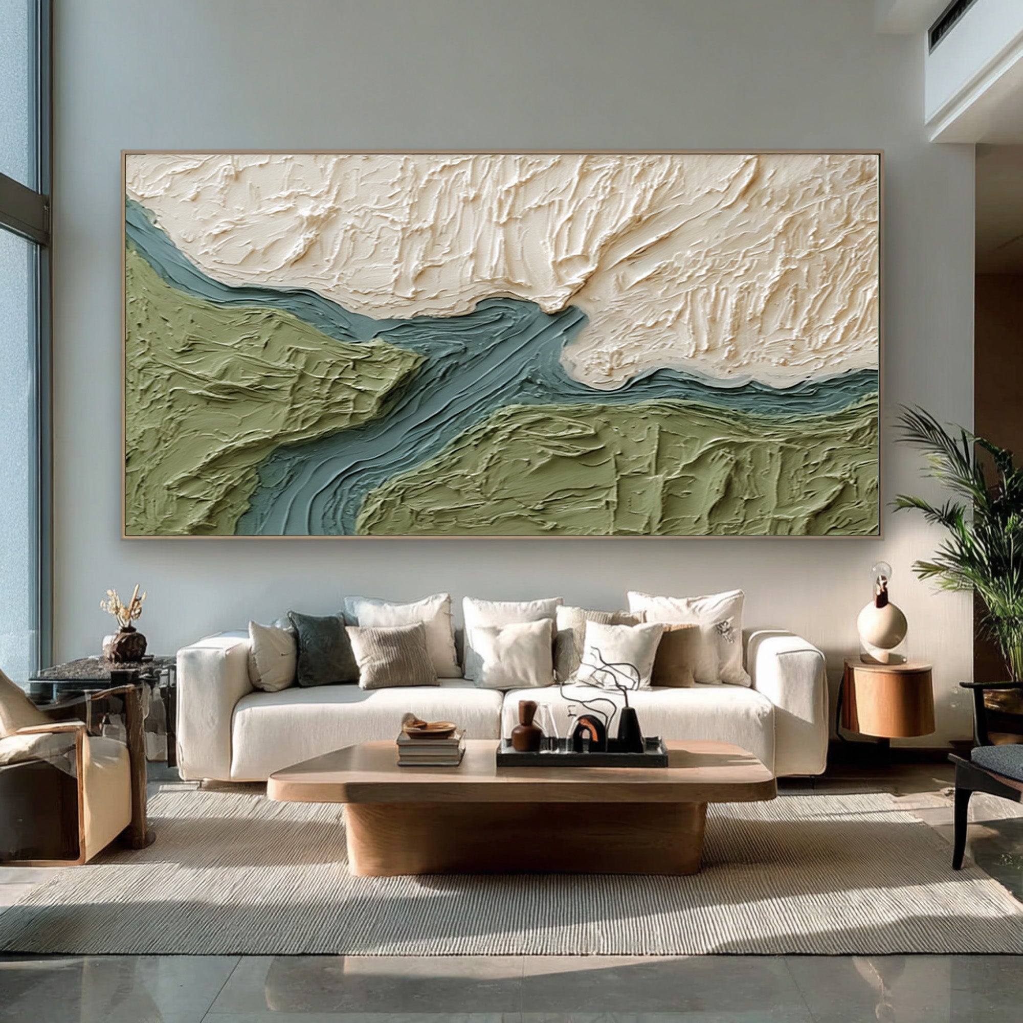 Large Modern Abstract Oil Painting, Green Landscape Textured Wall Art for Living Room #WAC 025