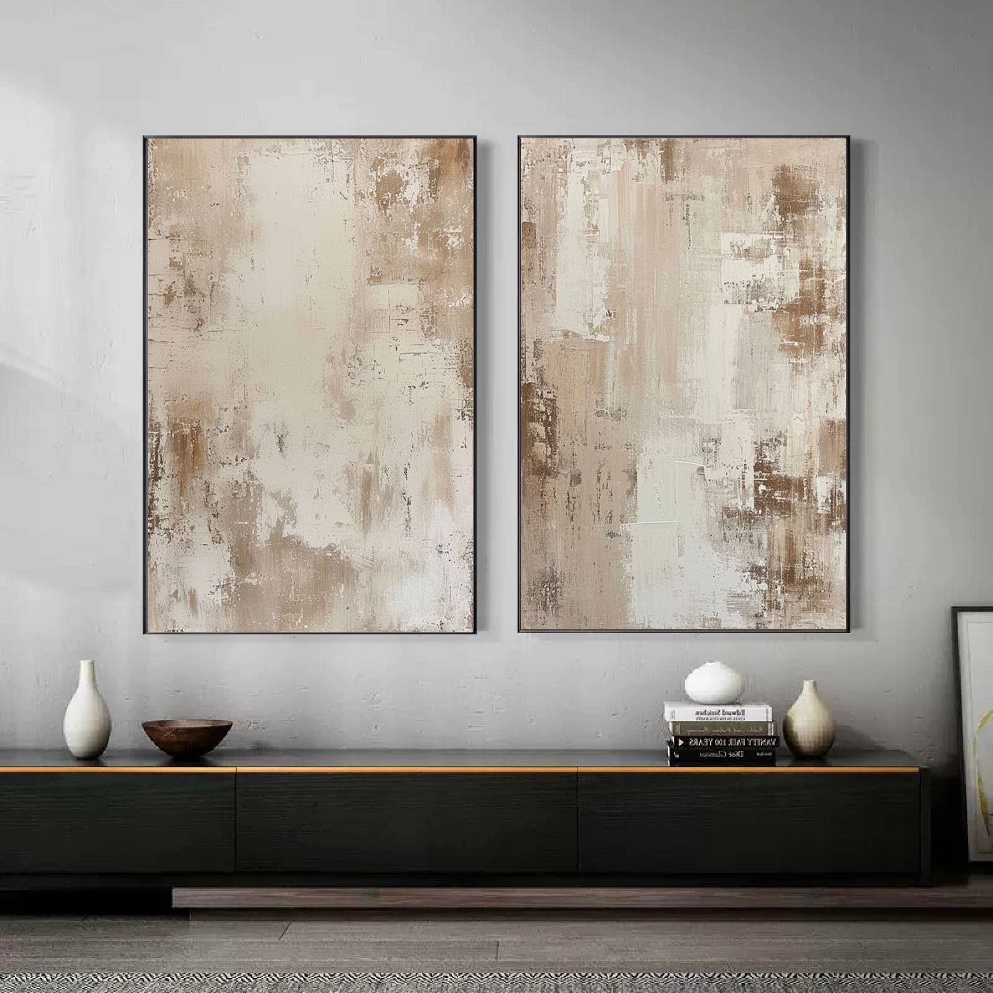 Beige & Brown Minimalist Painting Set Of 2 #BBS 007