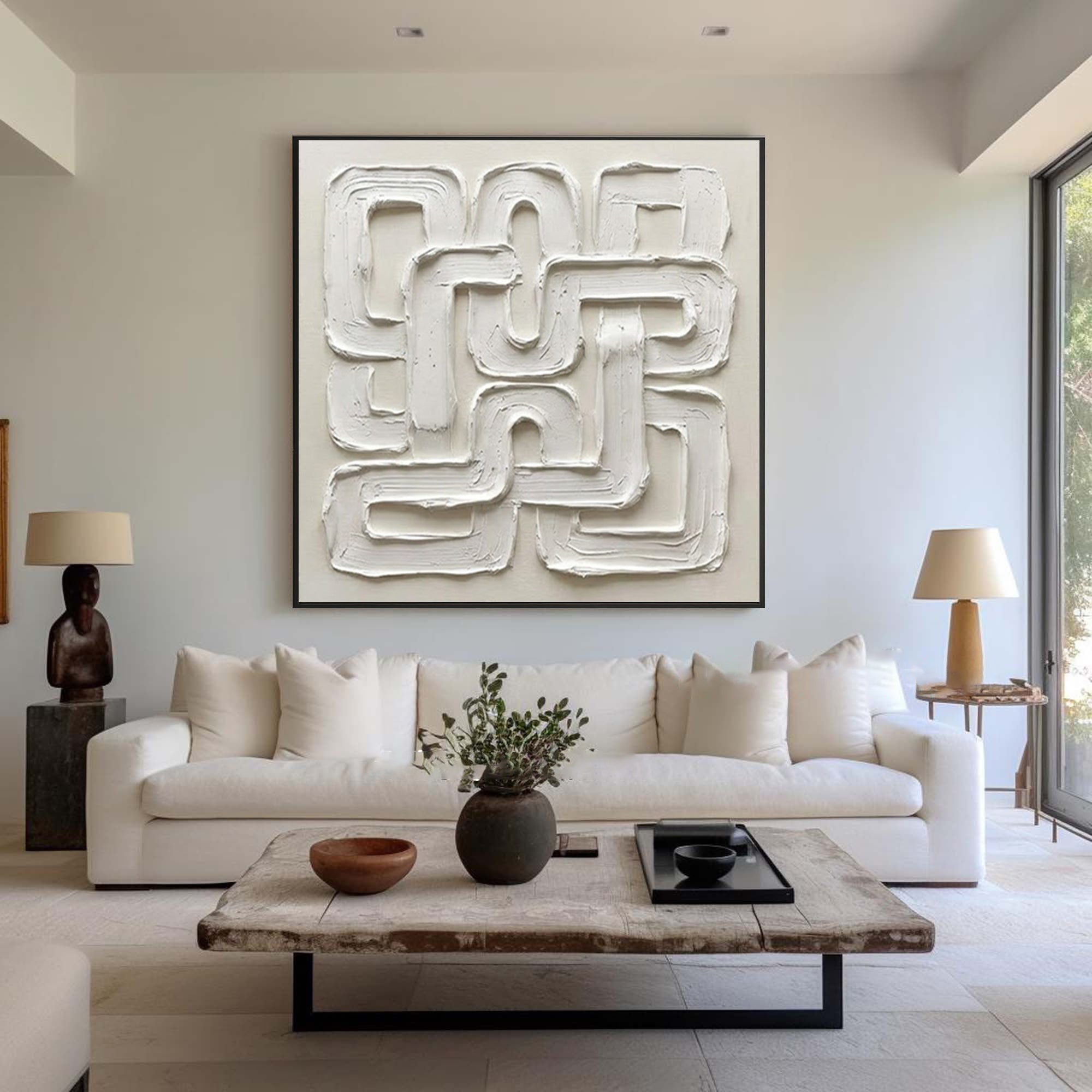 Large Continuous Line Wall Art Contemporary Neutral Textured Painting