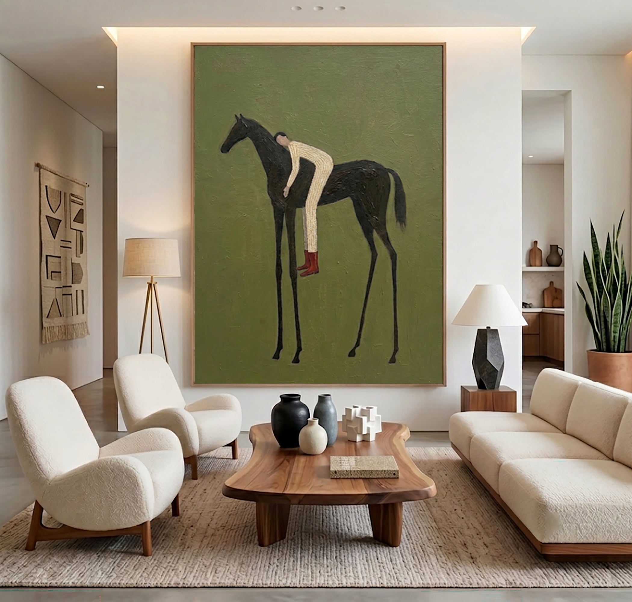 Large Vintage Rider Wall Art Horse Equestrian Oil Painting Cowboy Cowgirl Inspired Vintage Americana Western Artwork Modern Home Decor