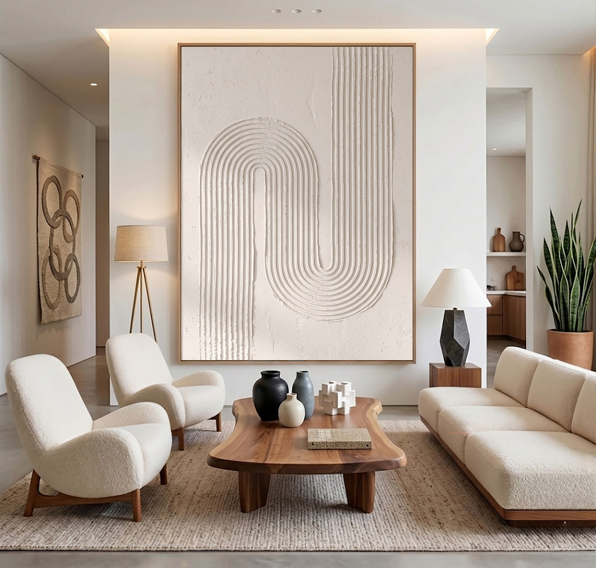 Flowing Lines Of Quiet Harmony Large White Textured Wall Art Sculptural Relief Minimalist Abstract Artwork
