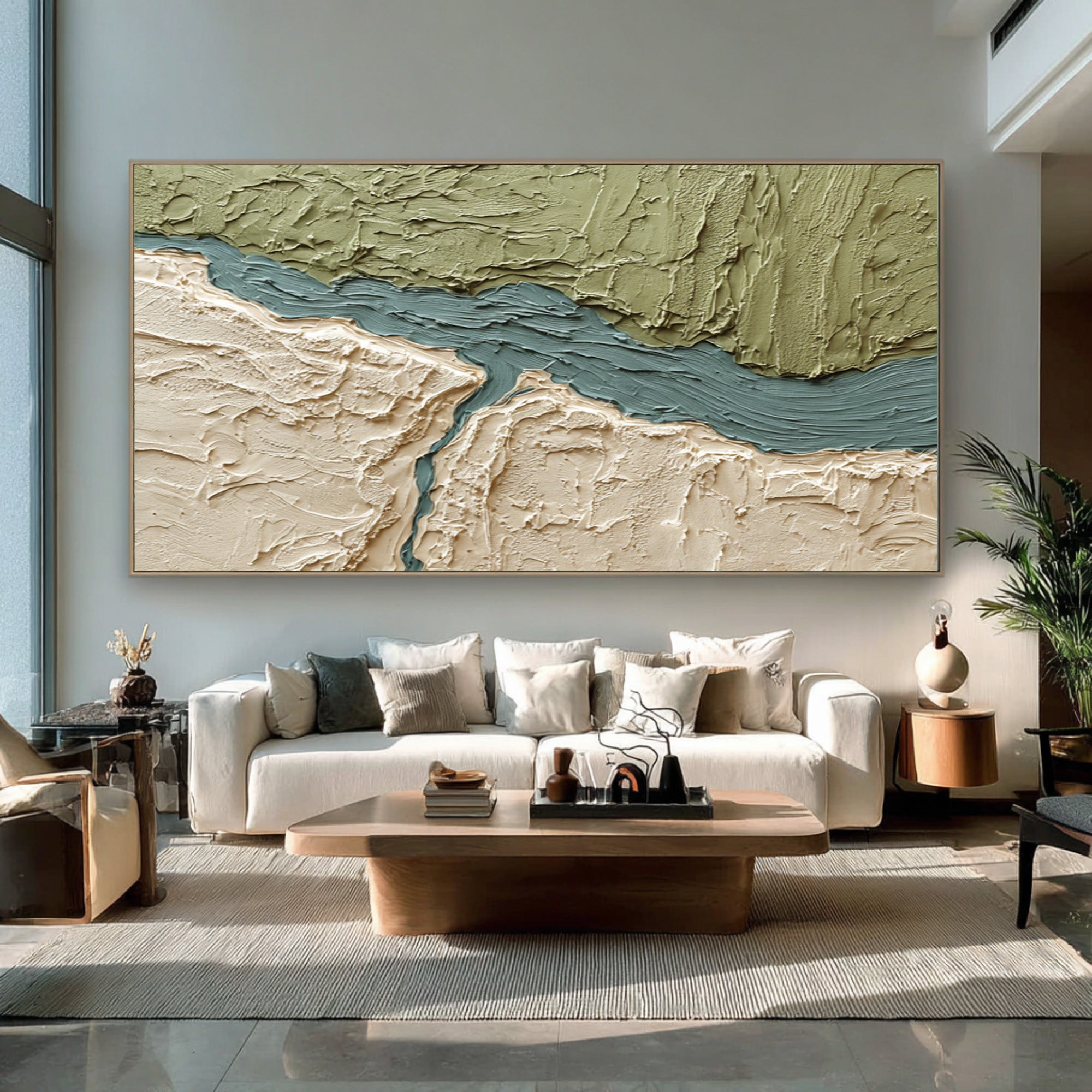 Large Modern Abstract Oil Painting, Green Textured Nature Wall Art for Living Room #WAC 027
