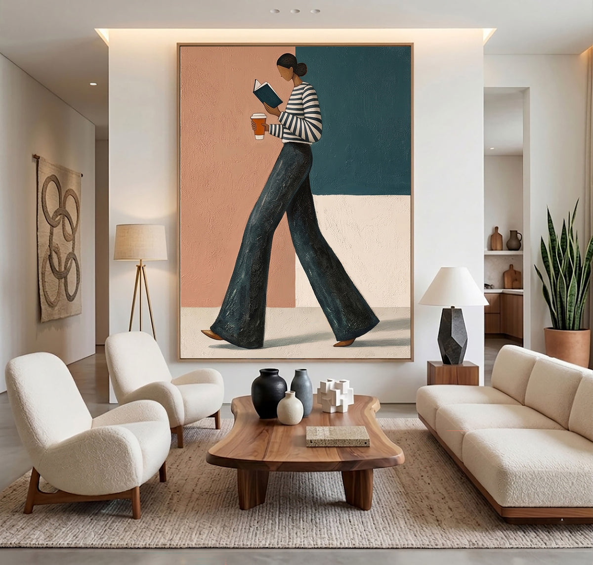 Modern Fashion Woman Reading Book Coffee Wall Art