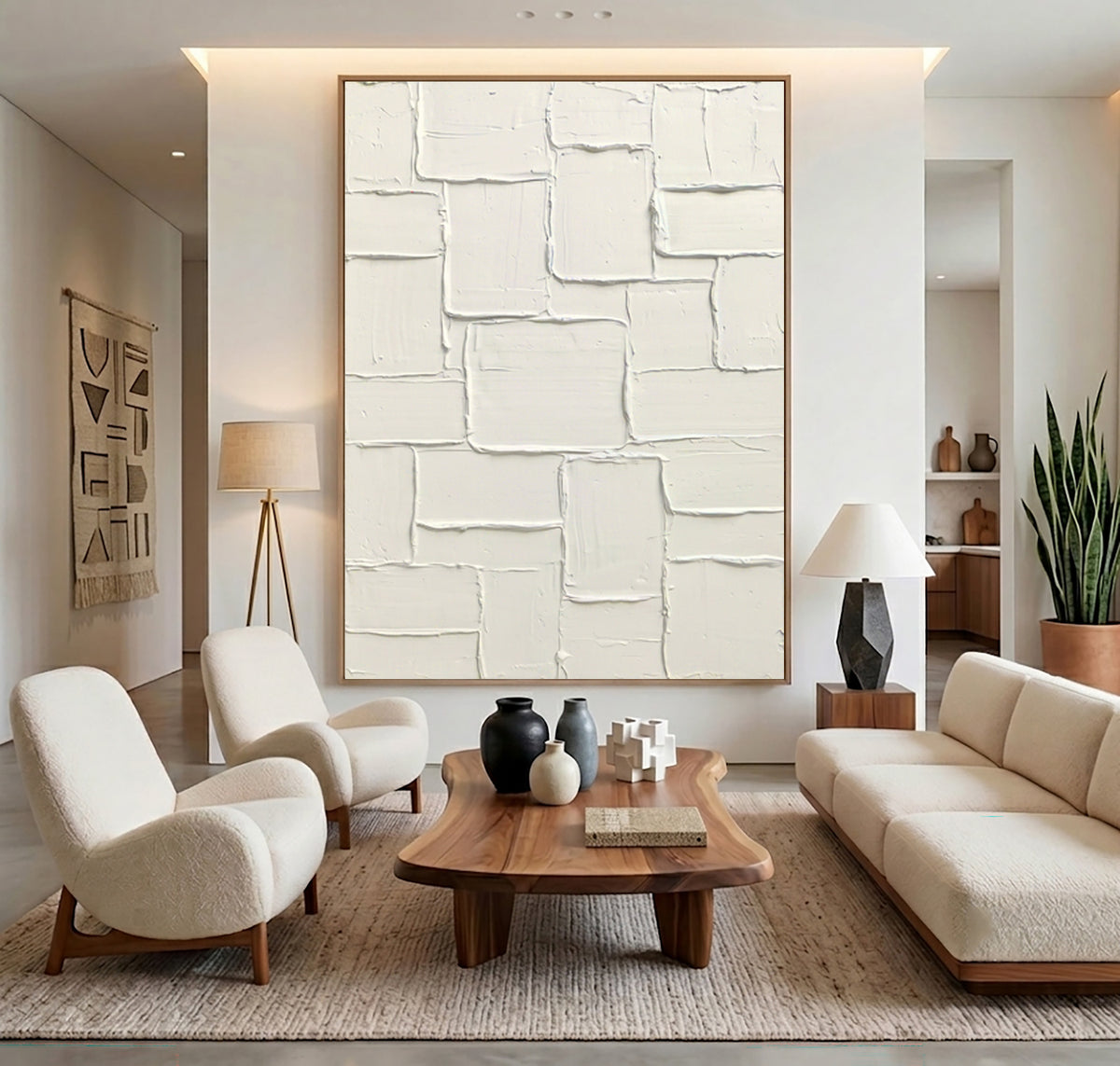 Large Pure Form Minimalist Wall Art White Textured Abstract Painting Contemporary Neutral Home Decor