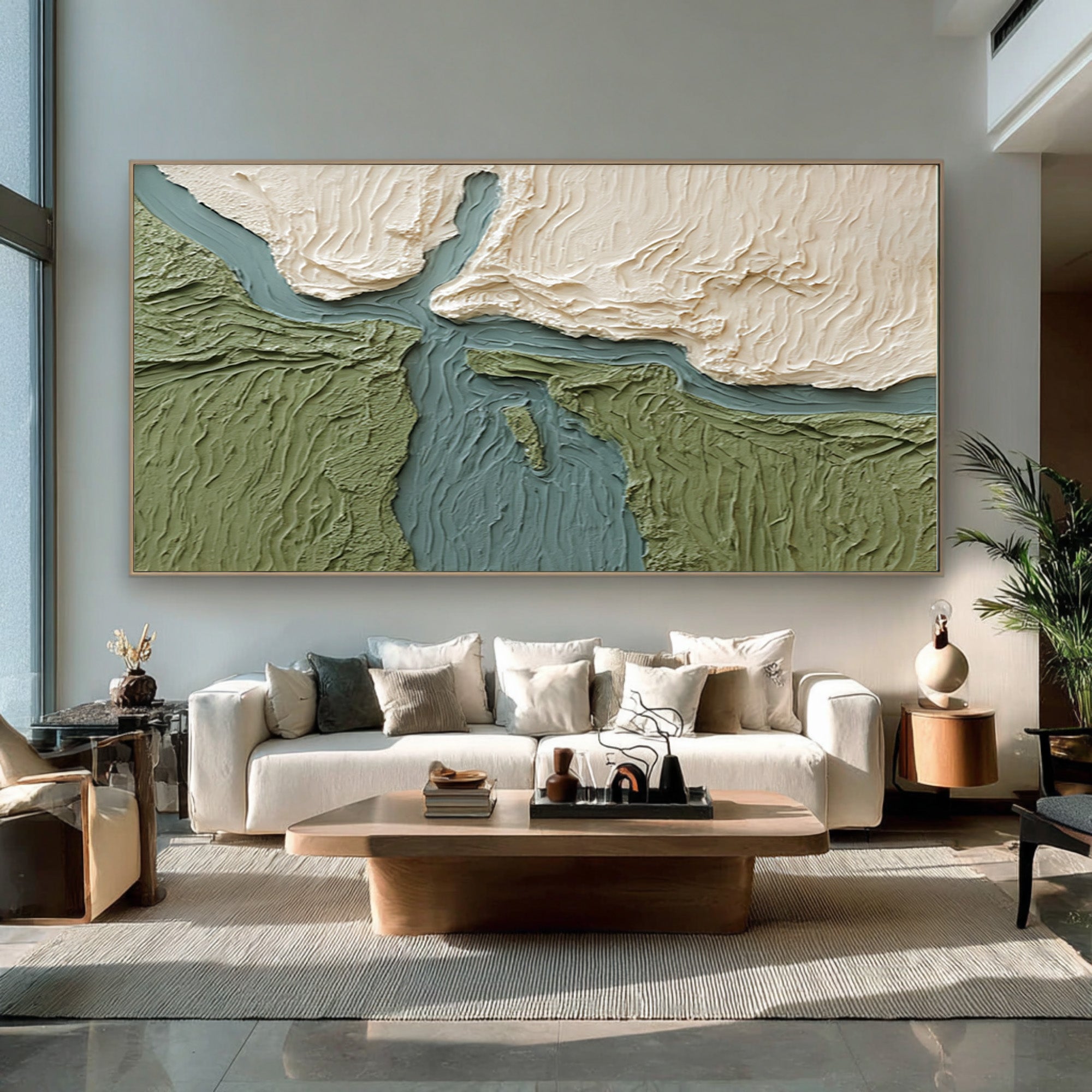 Large Contemporary Abstract Oil Painting, Textured Green Landscape Wall Art for Modern Interiors #WAC 026