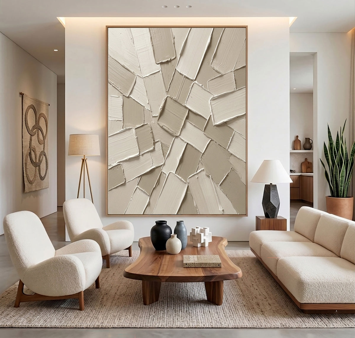 Fragments Converging Around A Quiet Core Large Textured Abstract Wall Art Neutral Sculptural Relief