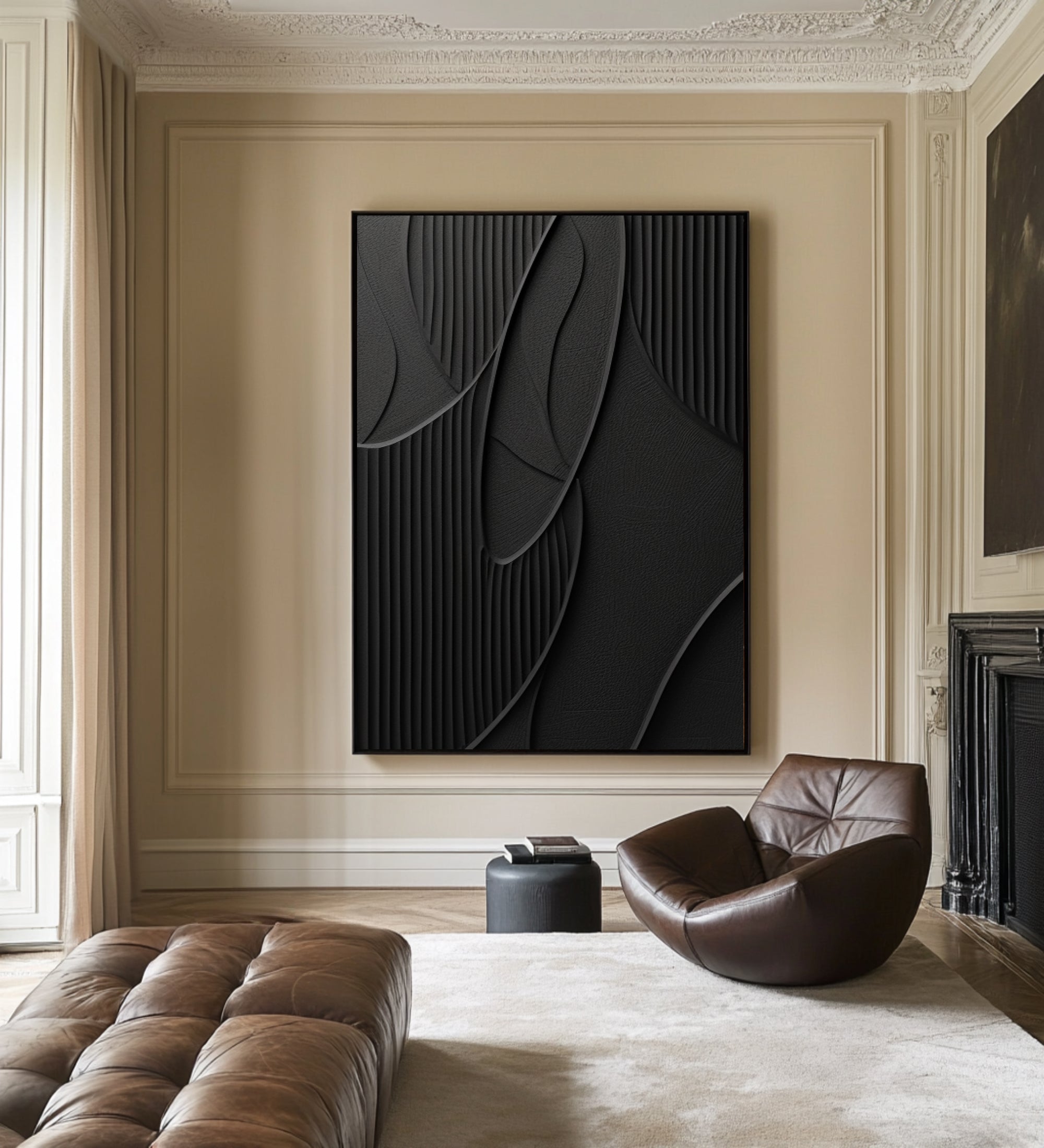 Large Modern Abstract Oil Painting, Black Textured Luxury Wall Art for Contemporary Interiors #WAC 016