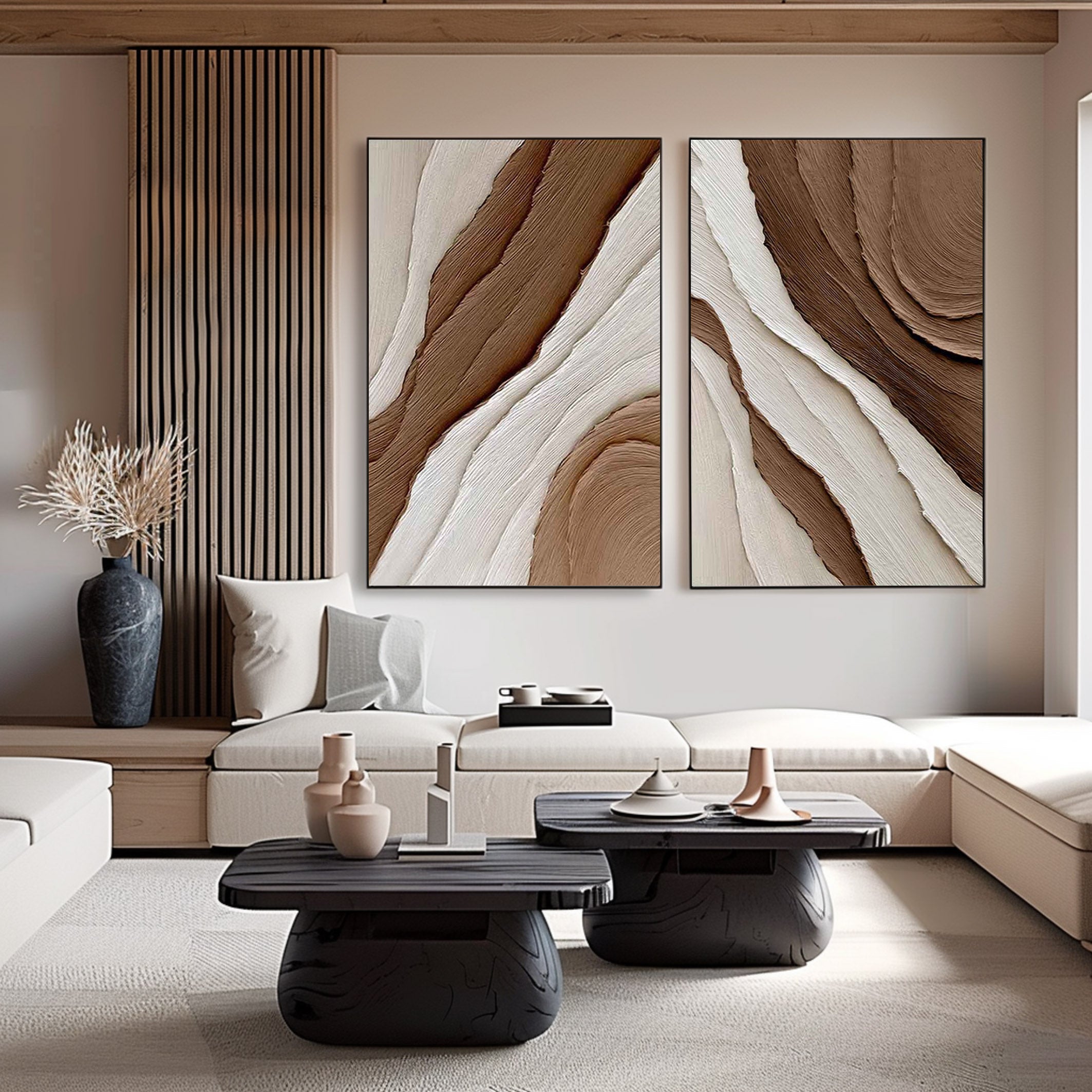 Beige & Brown Minimalist Painting Set Of 2 #BBS 001