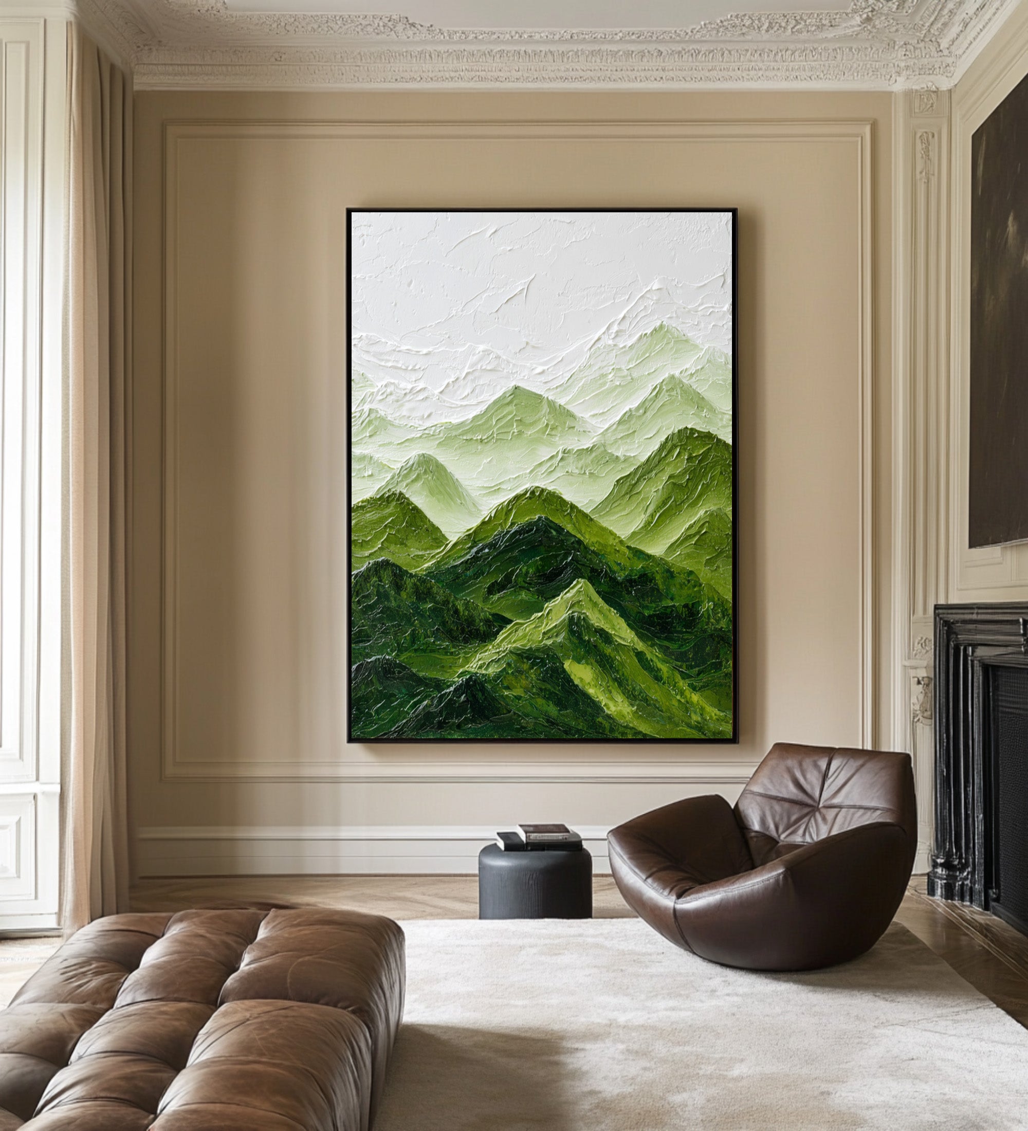 Large Mountain Landscape Abstract Oil Painting, Calming Green Wall Art for Modern Home Decor #WAC 006