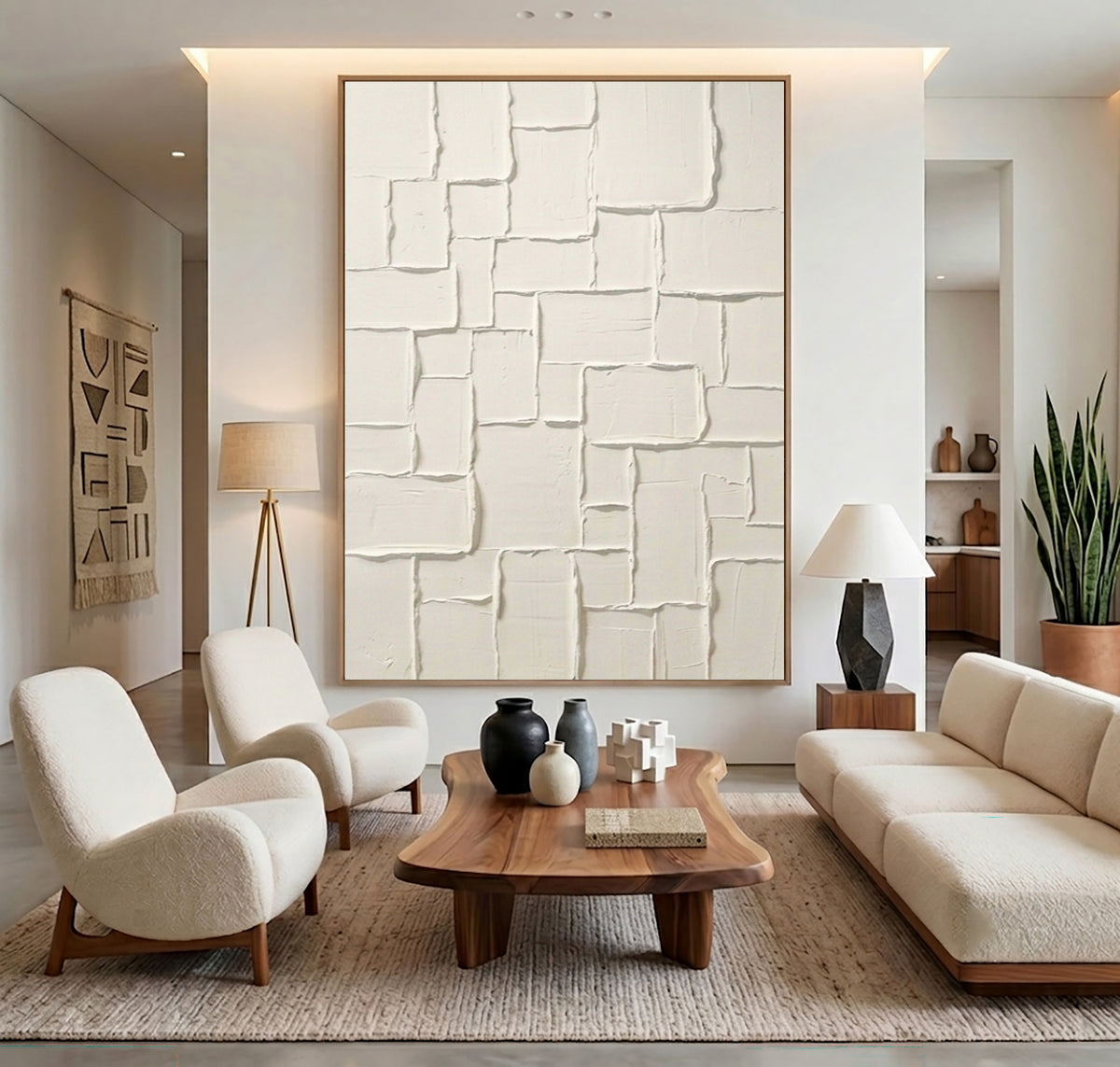 Large Stone Inspired Relief Wall Art Ivory Textured Abstract Painting Organic Modern Luxury Home Decor