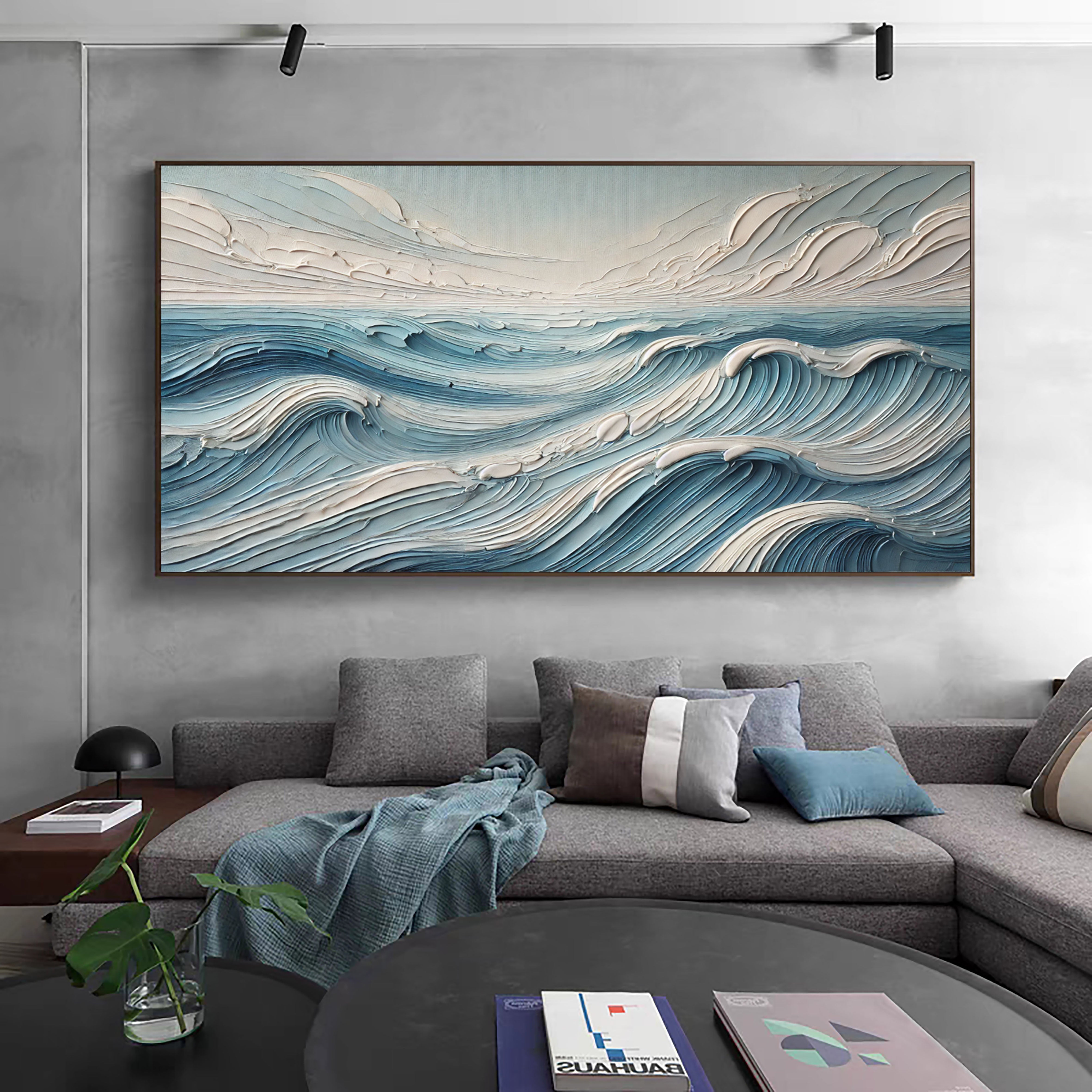 Textured Blue Ocean Waves Wall Art Perfect Coastal Decor for Modern Interiors #OP 053