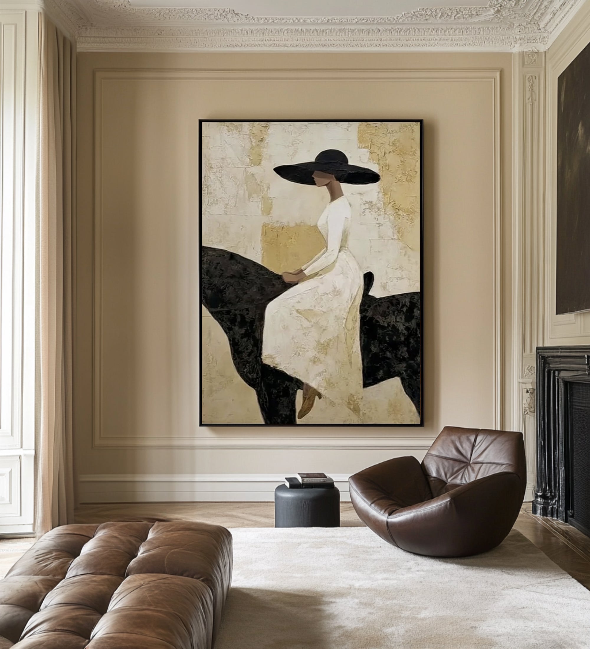 Contemporary Elegant Woman Portrait Horse Canvas Painting