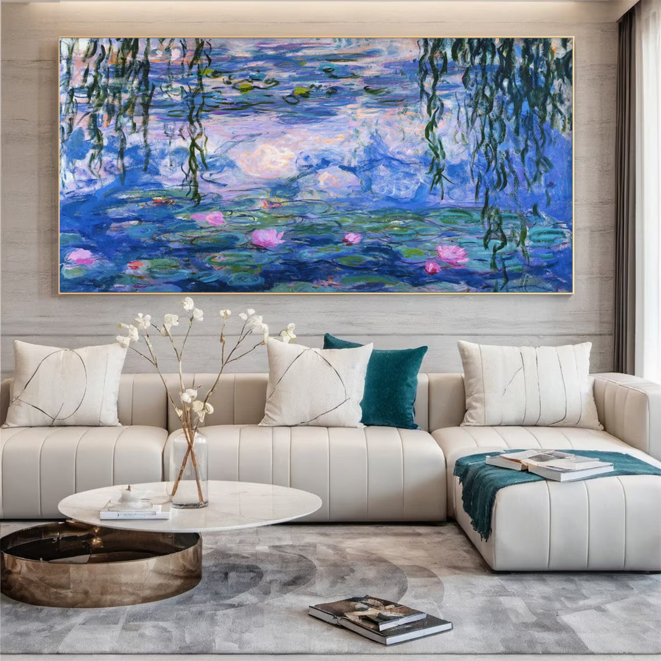 Water Lilies and Willow in Pink and Blue, Inspired by Monet #BGA 083