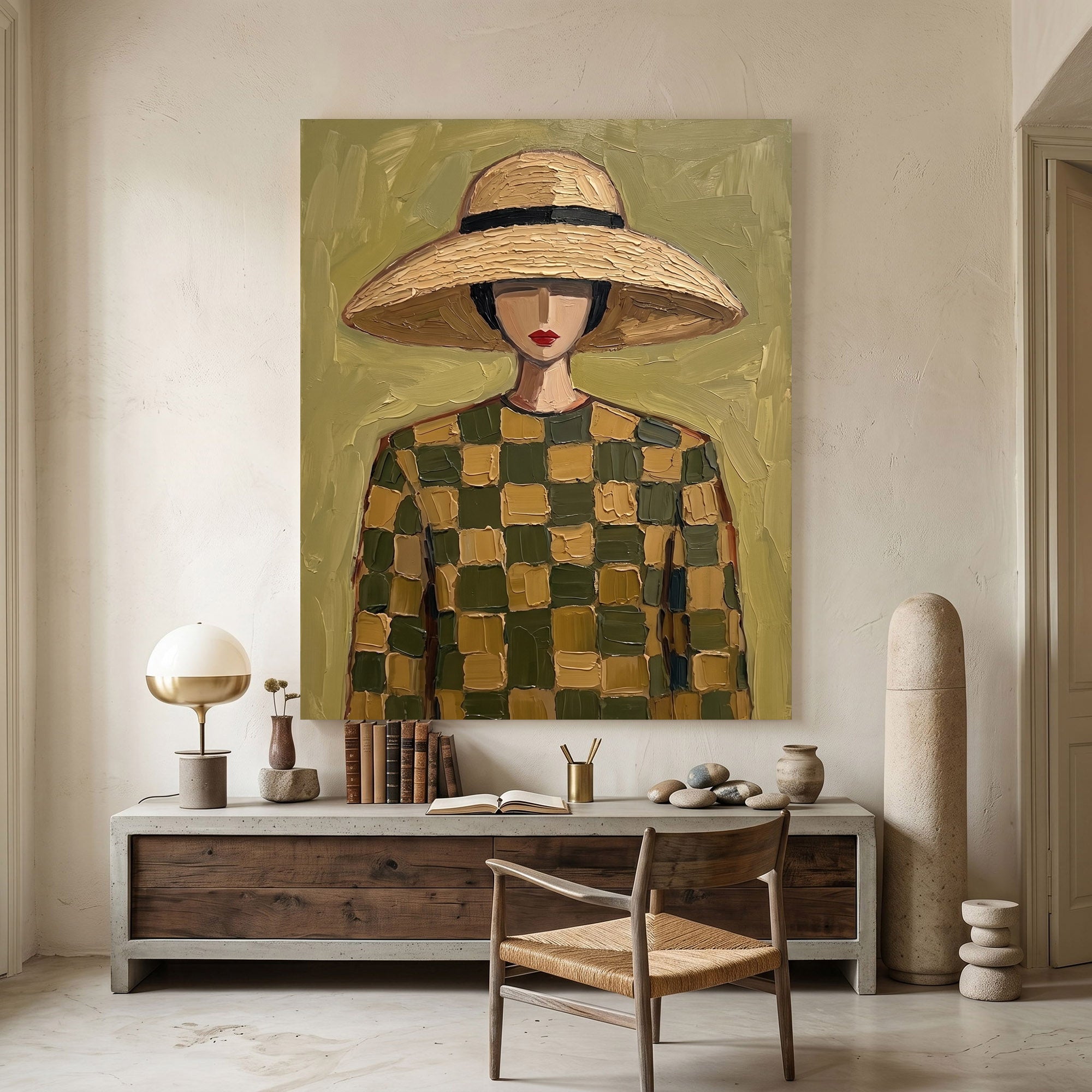Large Modern Woman Portrait Wall Art Abstract Oil Painting Cowgirl Cowboy Vintage Americana Art Western Fashion Figure Contemporary Interior Decor