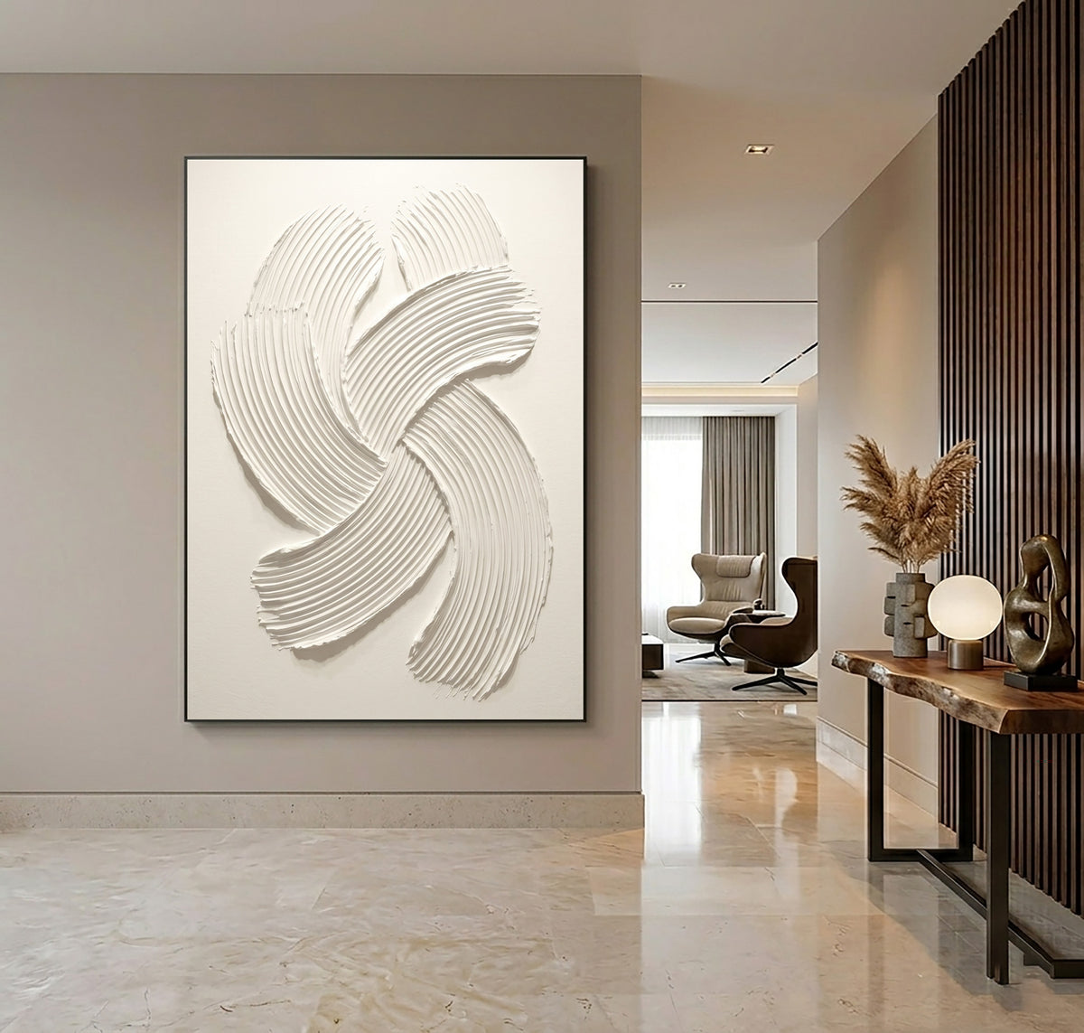 Flowing Rhythm Of Sculptural Movement Large White Textured Wall Art Organic Relief Sculpture Contemporary Abstract Decor