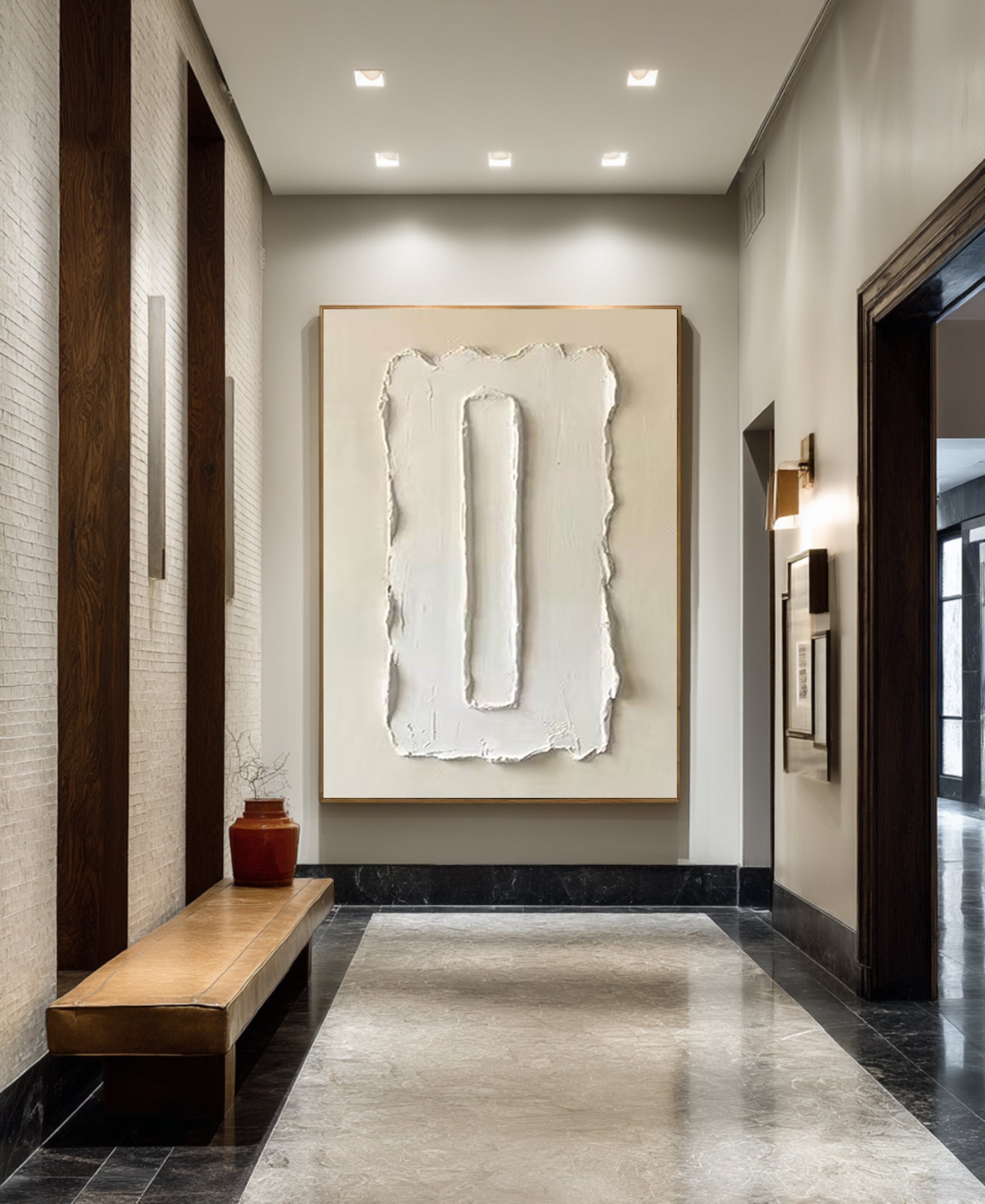 Large Handmade Oil Painting Featuring Organic Minimal Texture Art