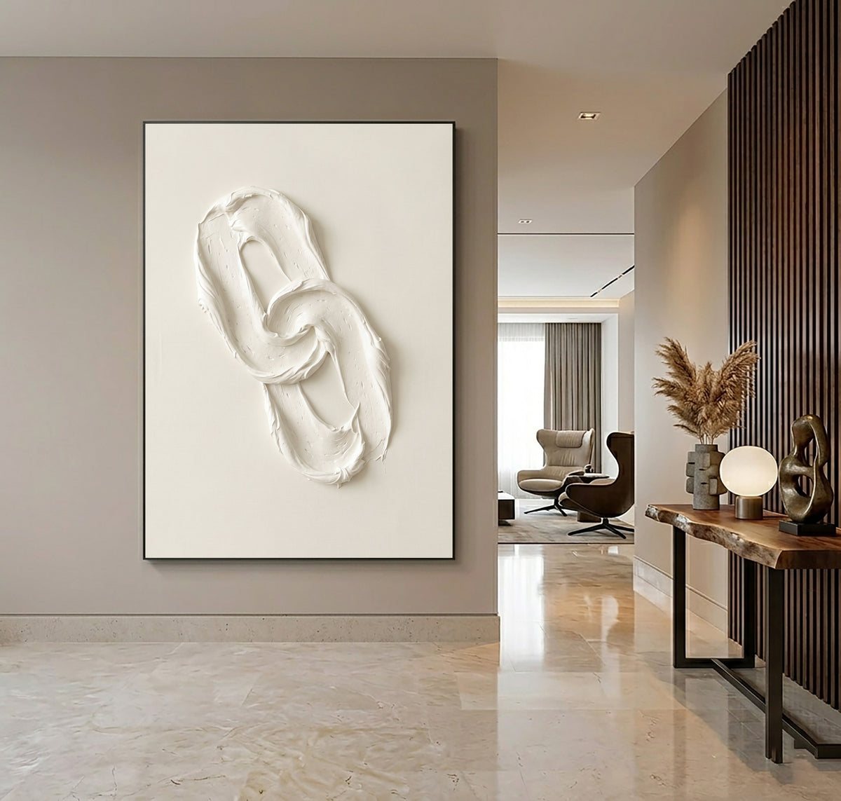 The Space Between The Loop Large White Textured Abstract Wall Art Sculptural Relief Contemporary Painting