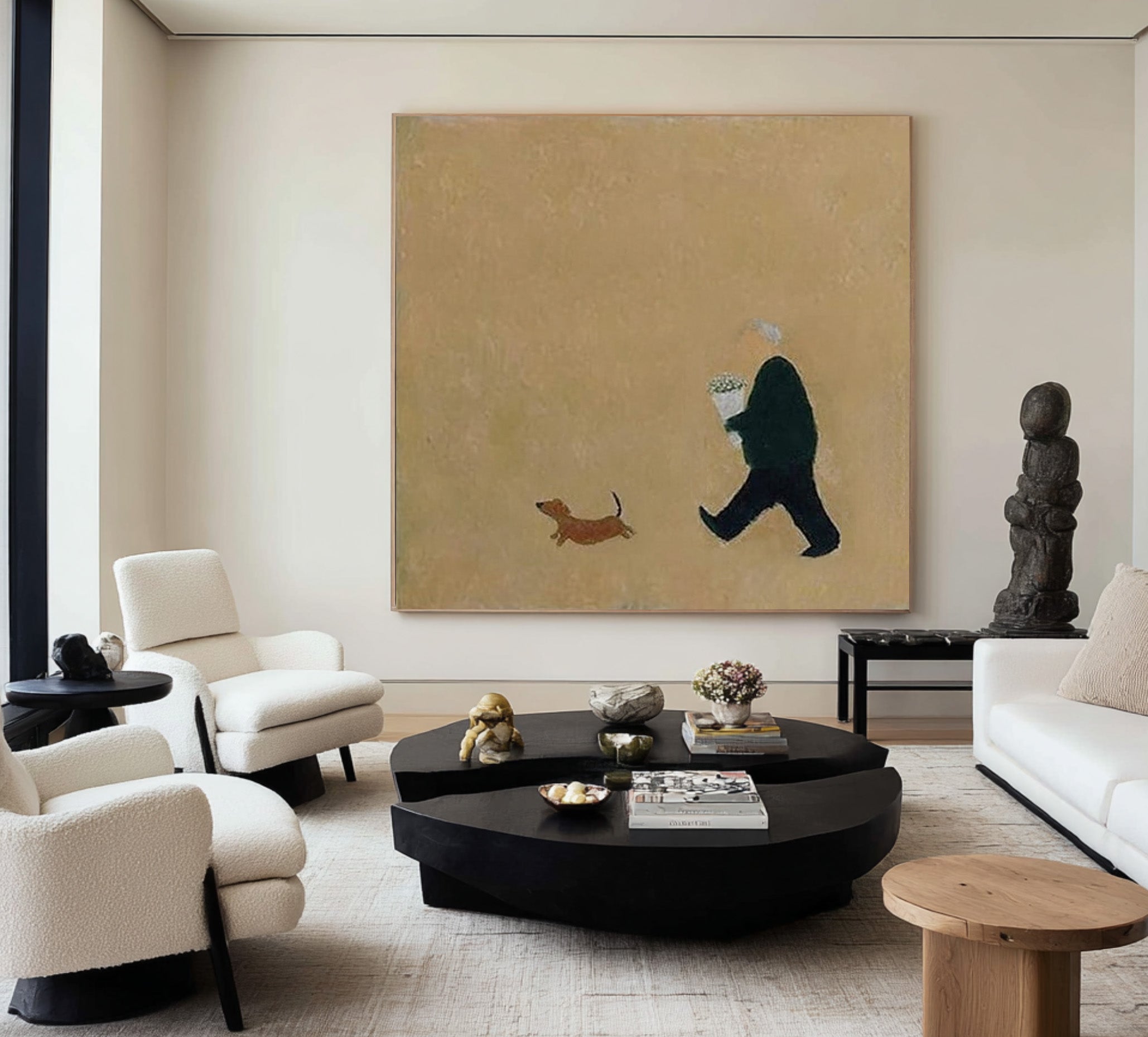Large Minimalist Figure Abstract Oil Painting, Warm Modern Wall Art for Living Room Decor #WAC 014