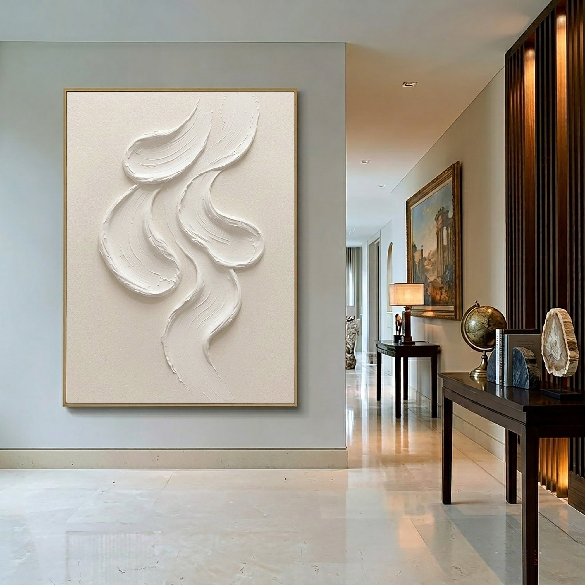 Large Abstract White Wall Art Textured Oil Painting Minimalist Sculptural Artwork Modern Neutral Contemporary Interior Decor