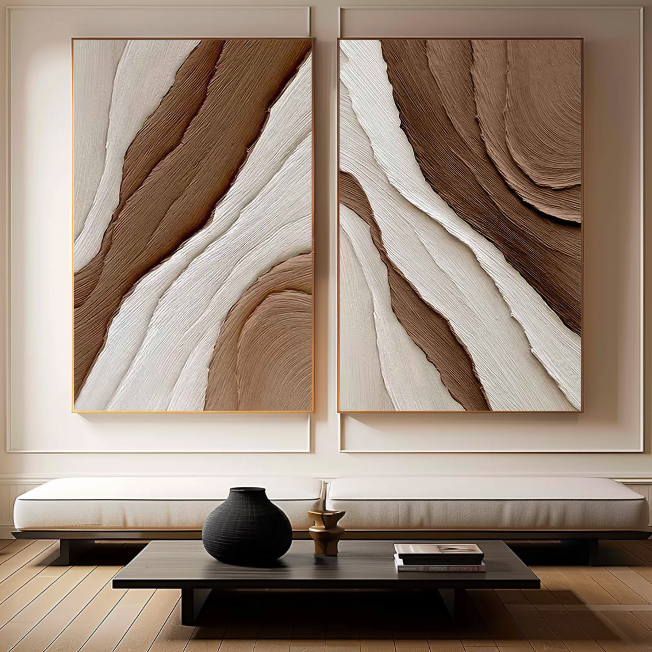 Beige & Brown Minimalist Painting Set Of 2 #BBS 001