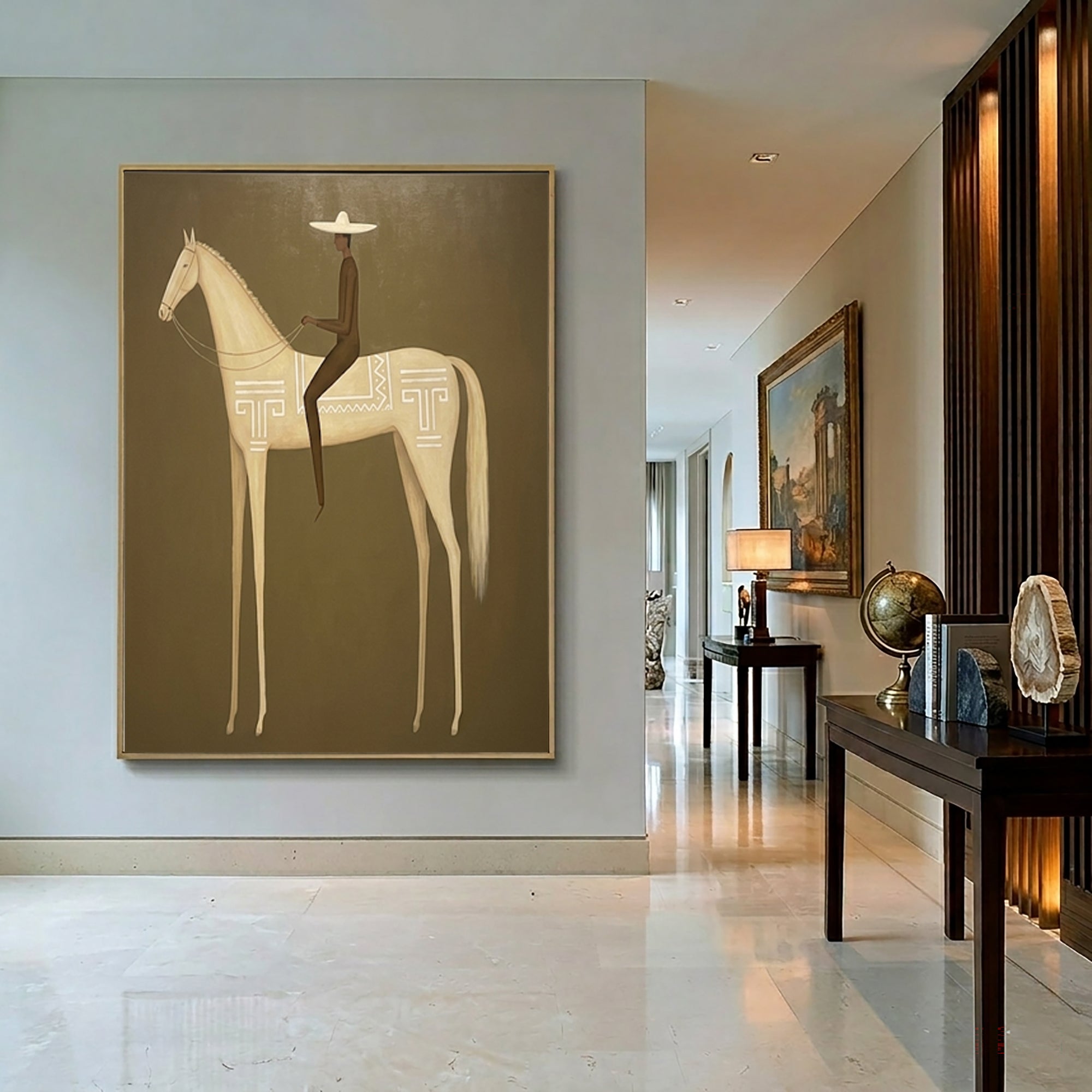 Large Modern Horse Rider Wall Art Equestrian Oil Painting Cowboy Cowgirl Inspired Vintage Americana Western Artwork Contemporary Home Decor