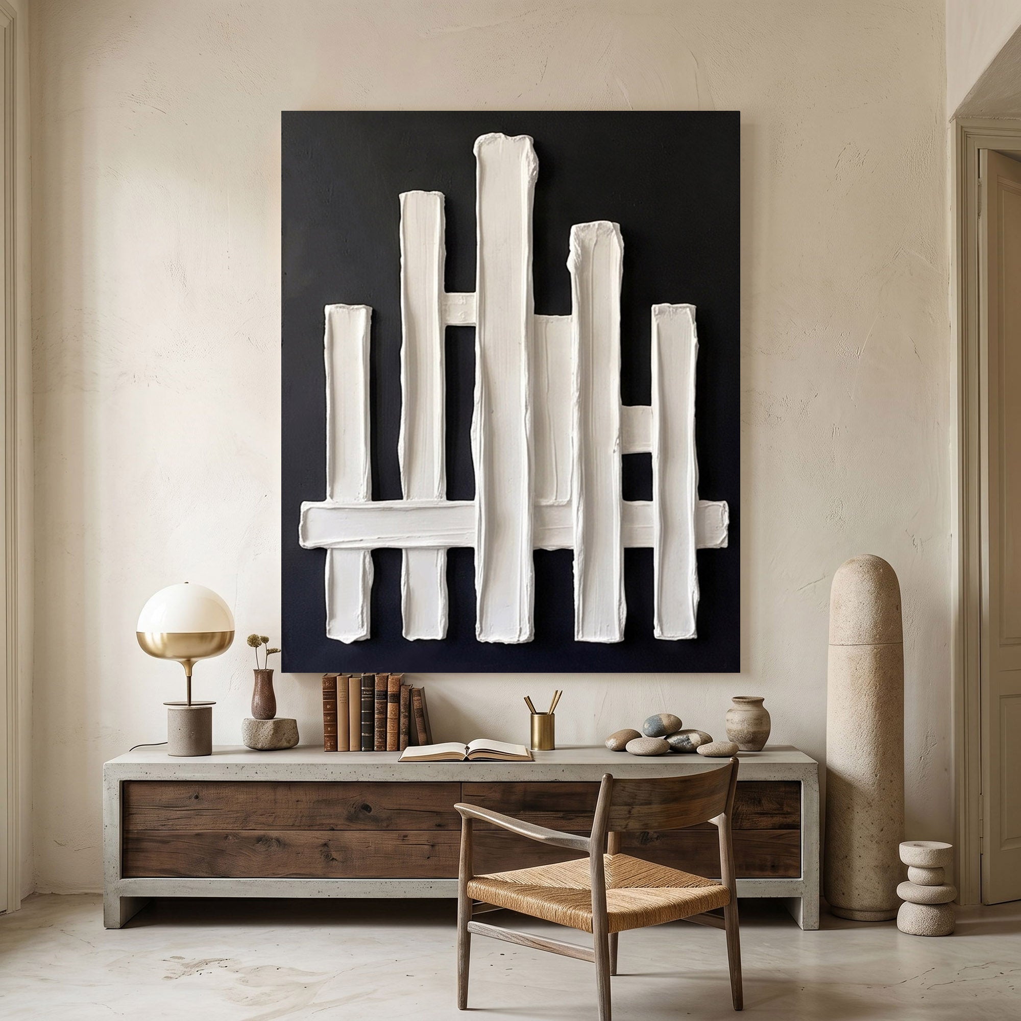 Large Ivory Plaster Wall Art 3D Textured Abstract Relief Painting Modern Minimalist Home Decor