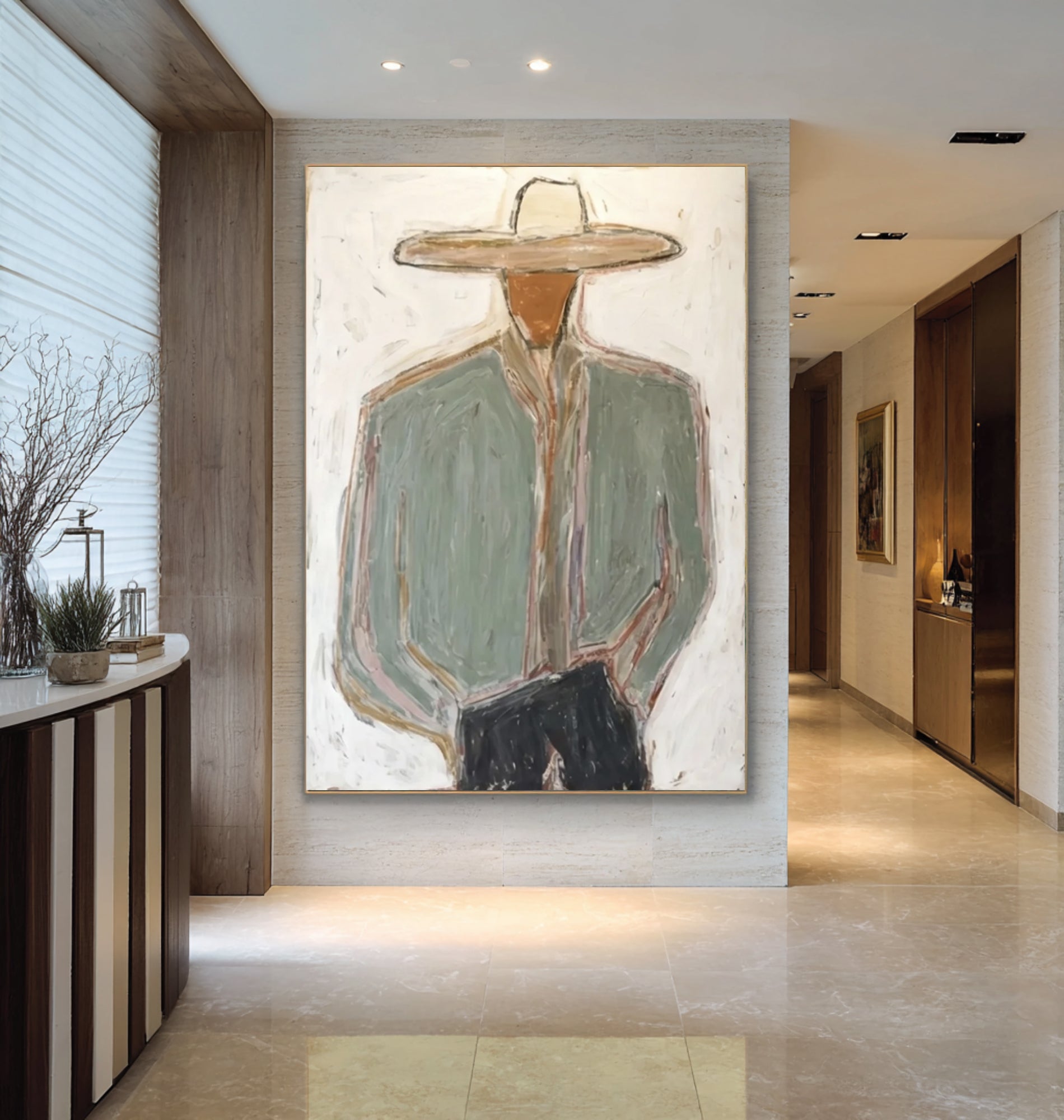 Large Abstract Cowboy Portrait Painting Contemporary Western Wall Art