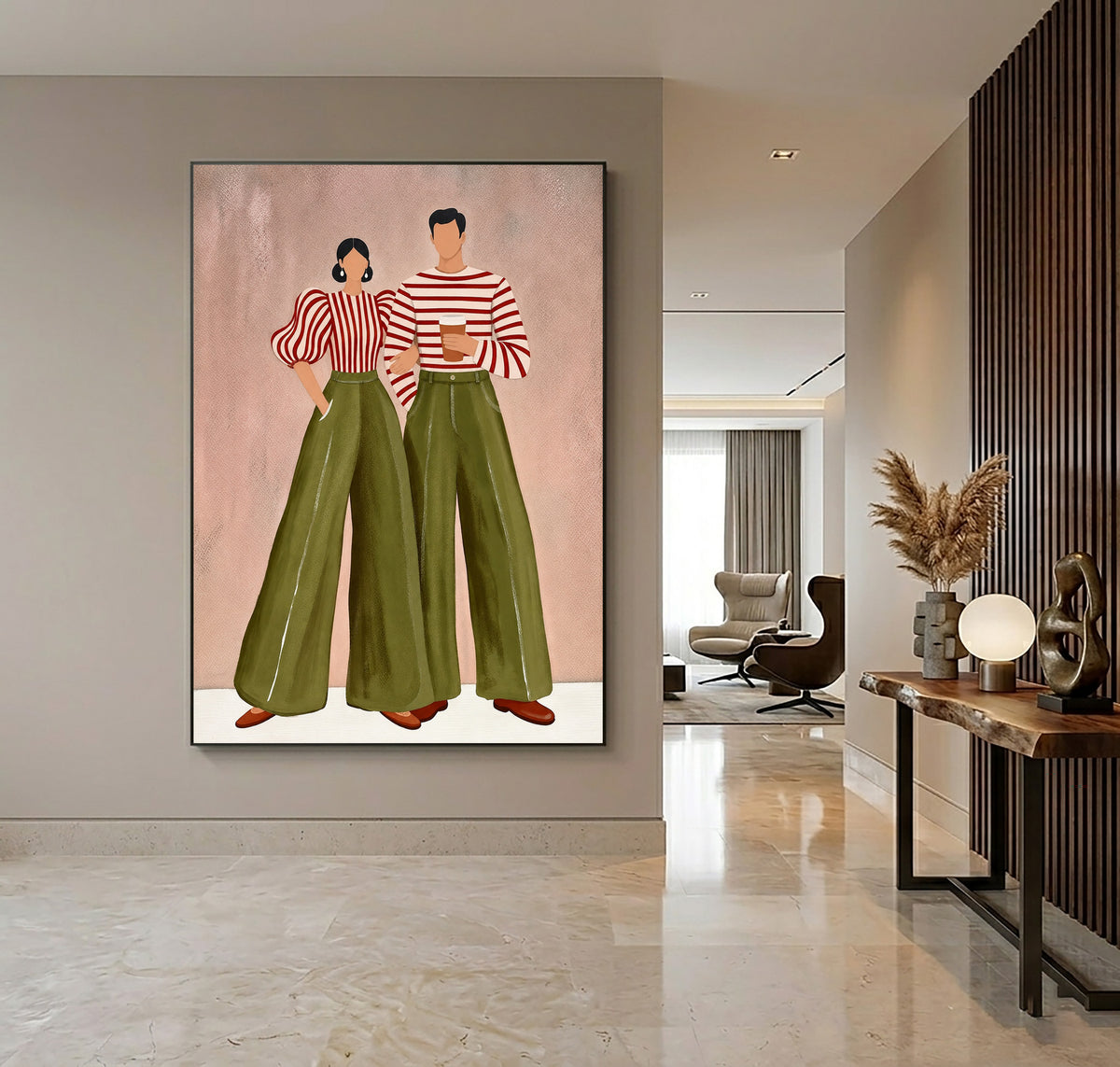 Contemporary Couple Portrait Painting Modern Wall Art