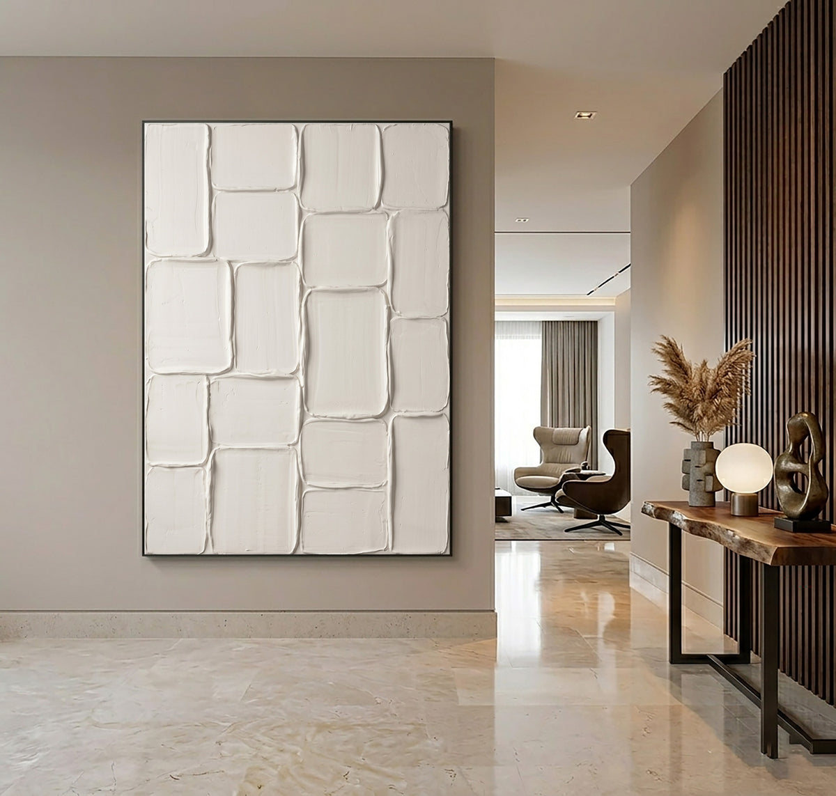 Rhythm Of Quietly Placed Forms Large White Textured Abstract Wall Art Modular Sculptural Relief