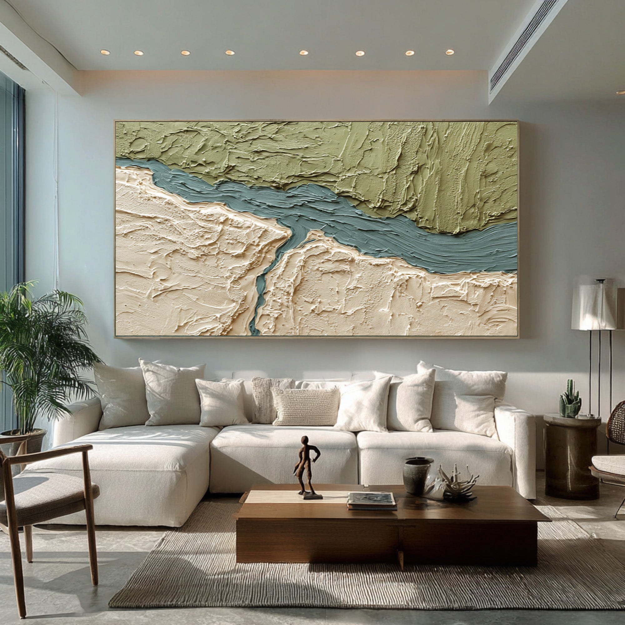 Large Modern Abstract Oil Painting, Green Textured Nature Wall Art for Living Room #WAC 027