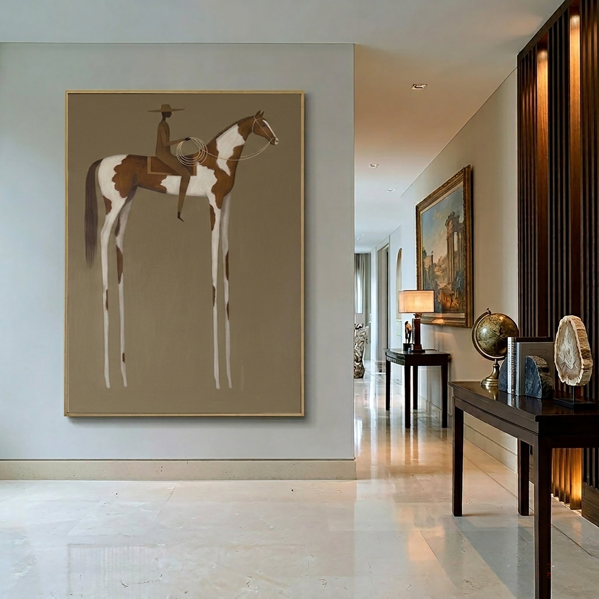 Large Vintage Americana Wall Art Abstract Woman Portrait Cowboy Cowgirl Inspired Oil Painting Western Style Contemporary Home Decor