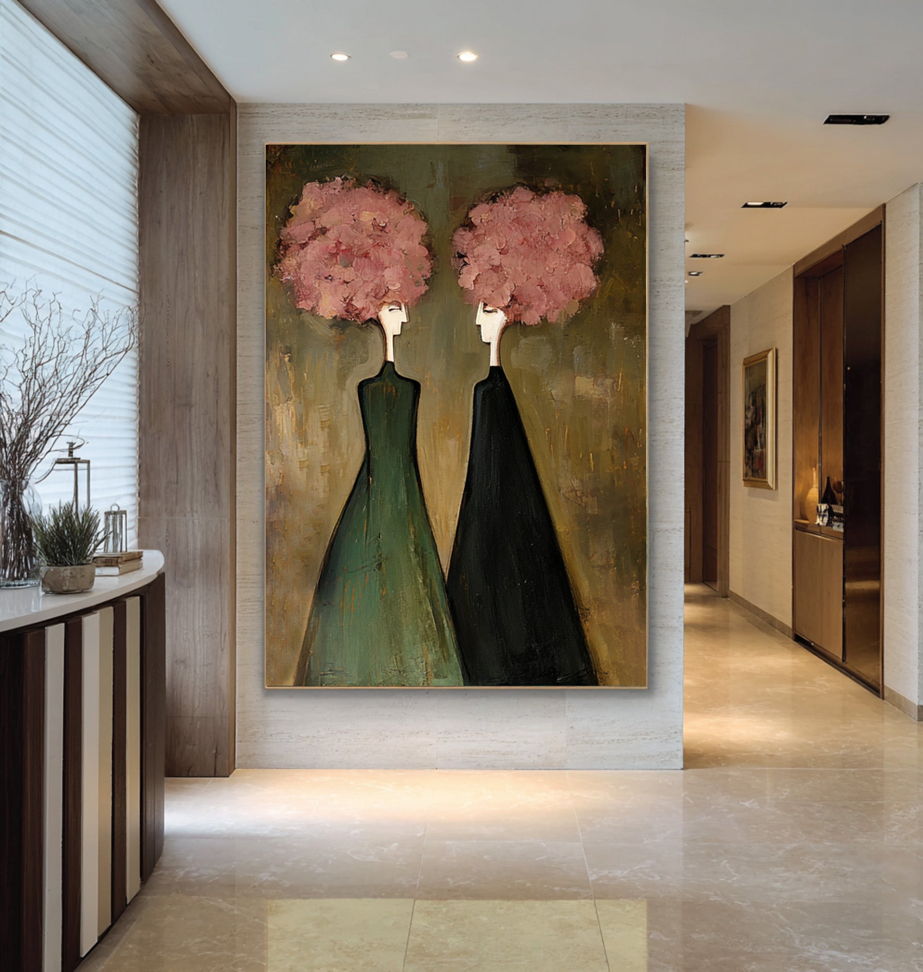 Large Modern Figurative Oil Painting on Canvas – Elegant Pink Portrait Wall Art #WAC 033