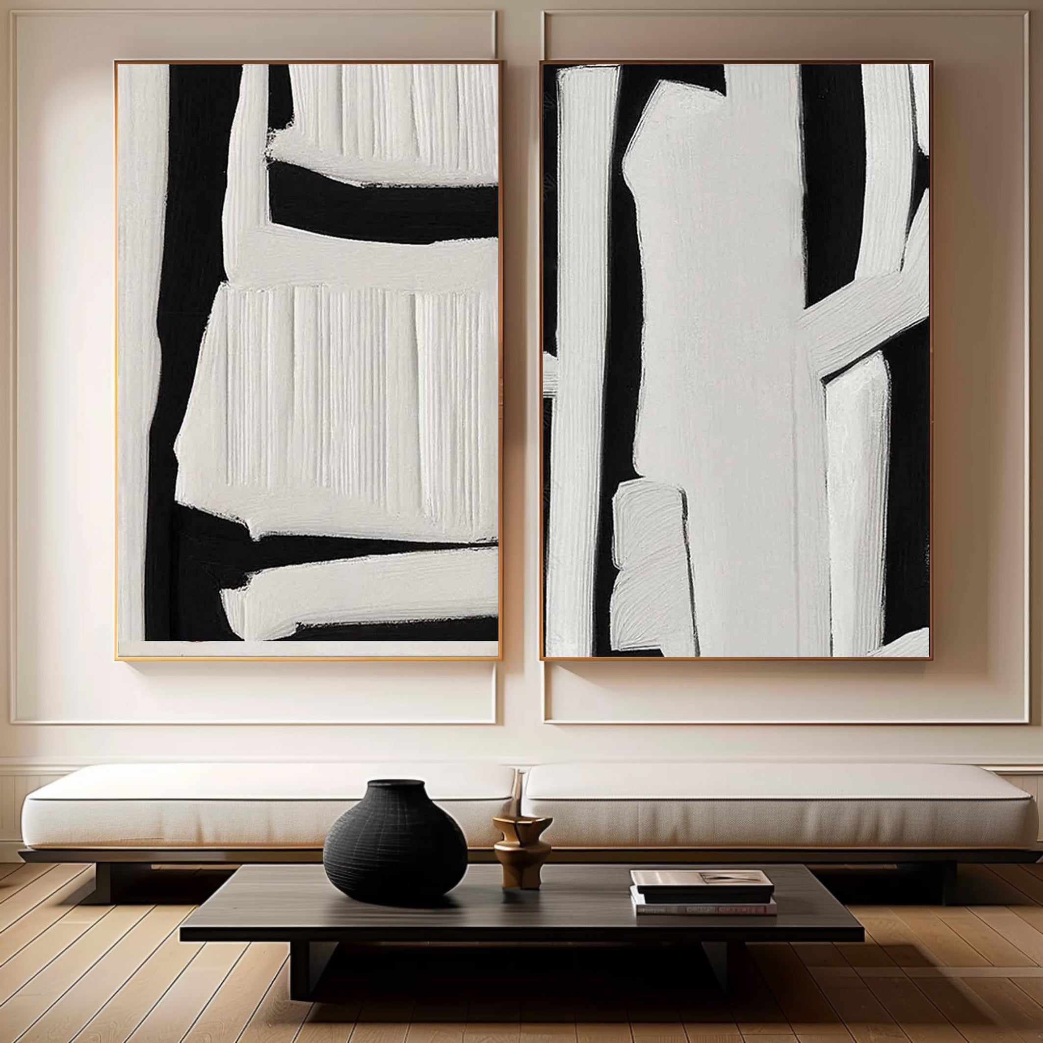 Black & White Minimalist Painting Set Of 2 #BWS 004