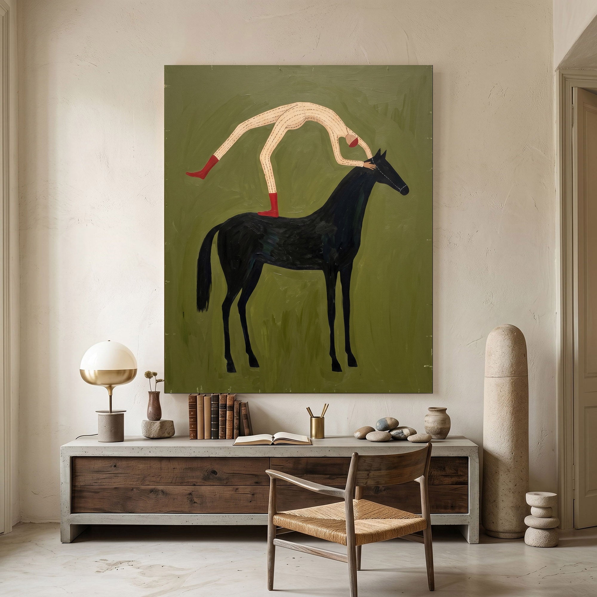 Large Cowboy Horse Wall Art Minimalist Western Oil Painting Luxury Ranch Artwork