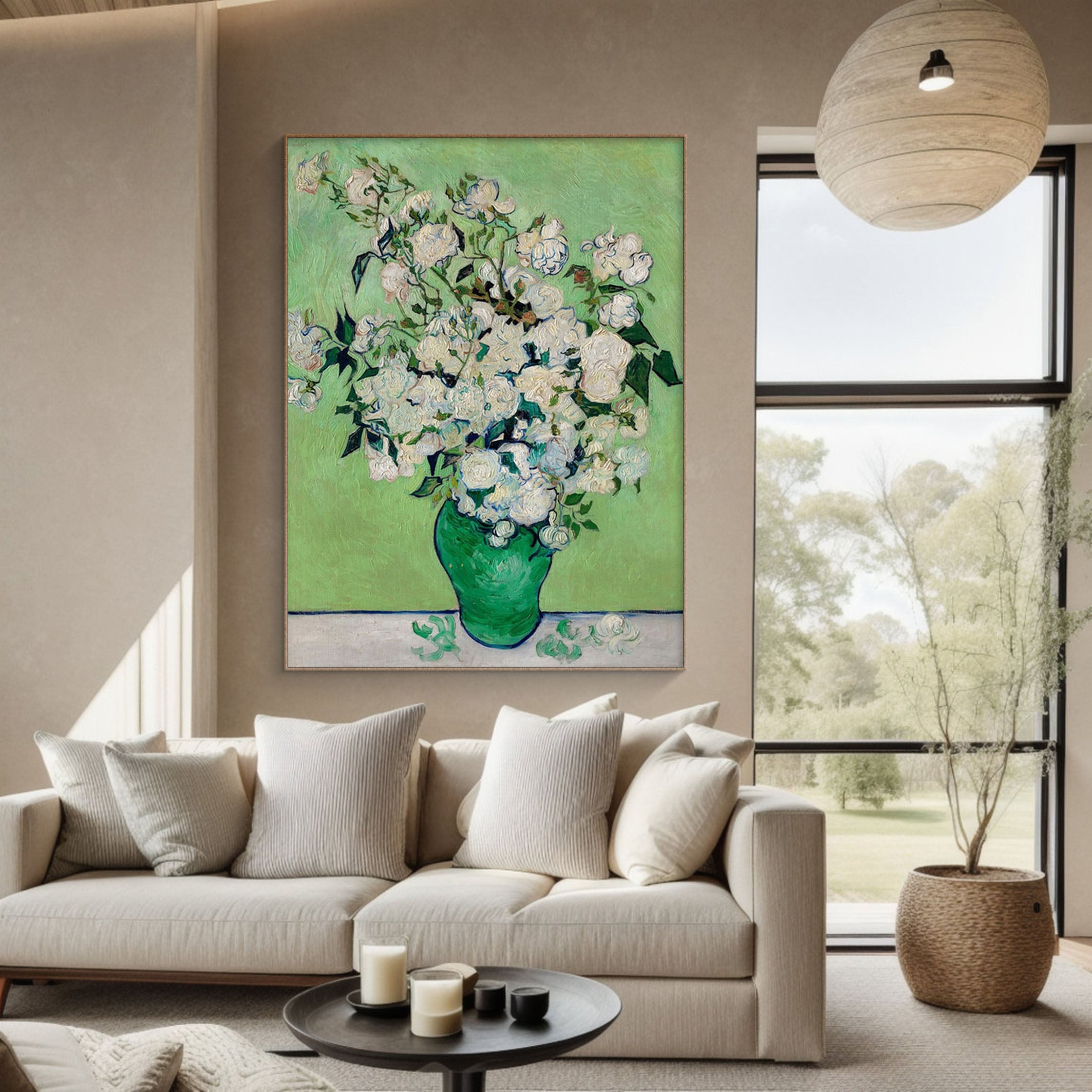 White Roses in Green, Modern Post-Impressionism Wall Art #BGA 078