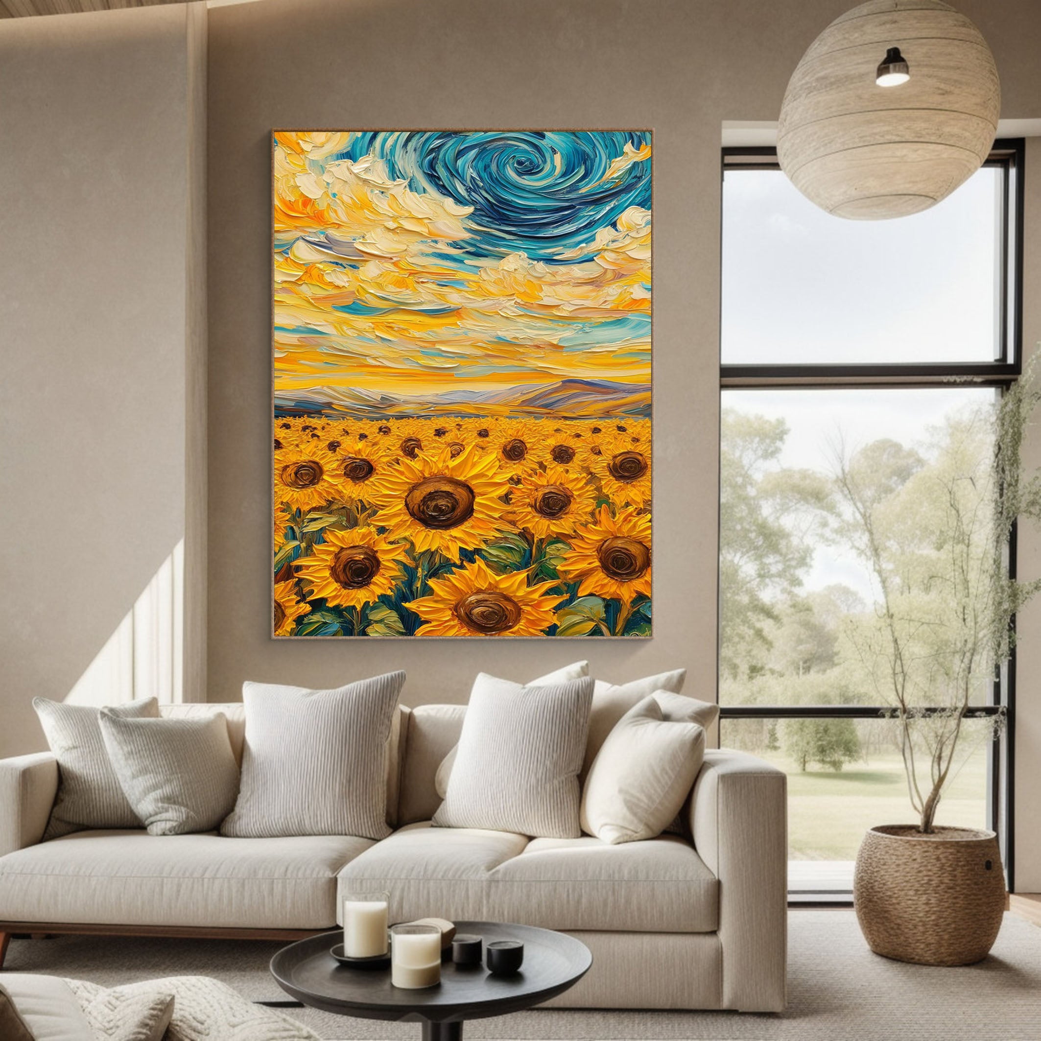 Sunflowers under Starry Sky, A Van Gogh Inspired Canvas #BGA 082