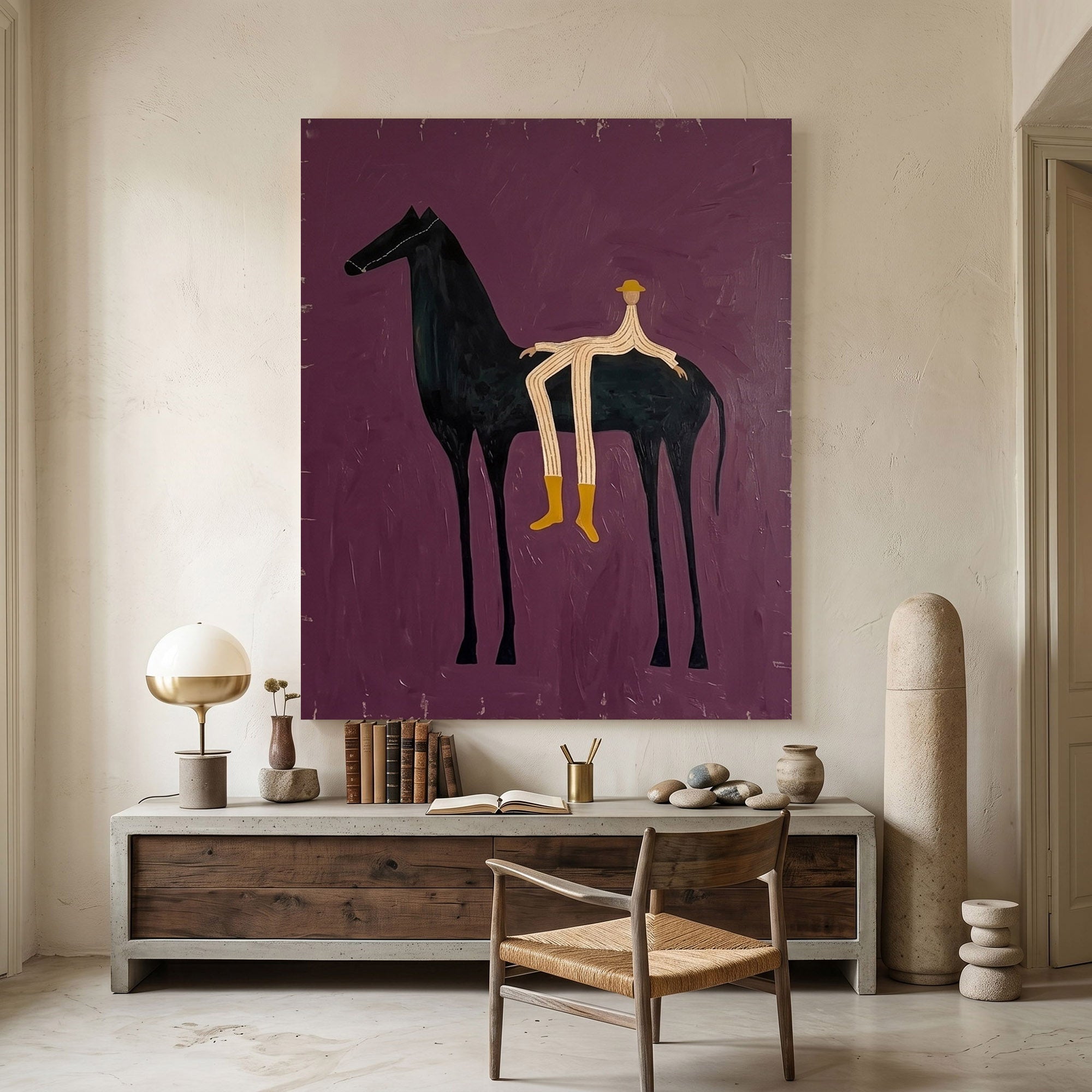 Large Western Horse Wall Art Modern Equestrian Oil Painting Minimalist Cowboy Artwork