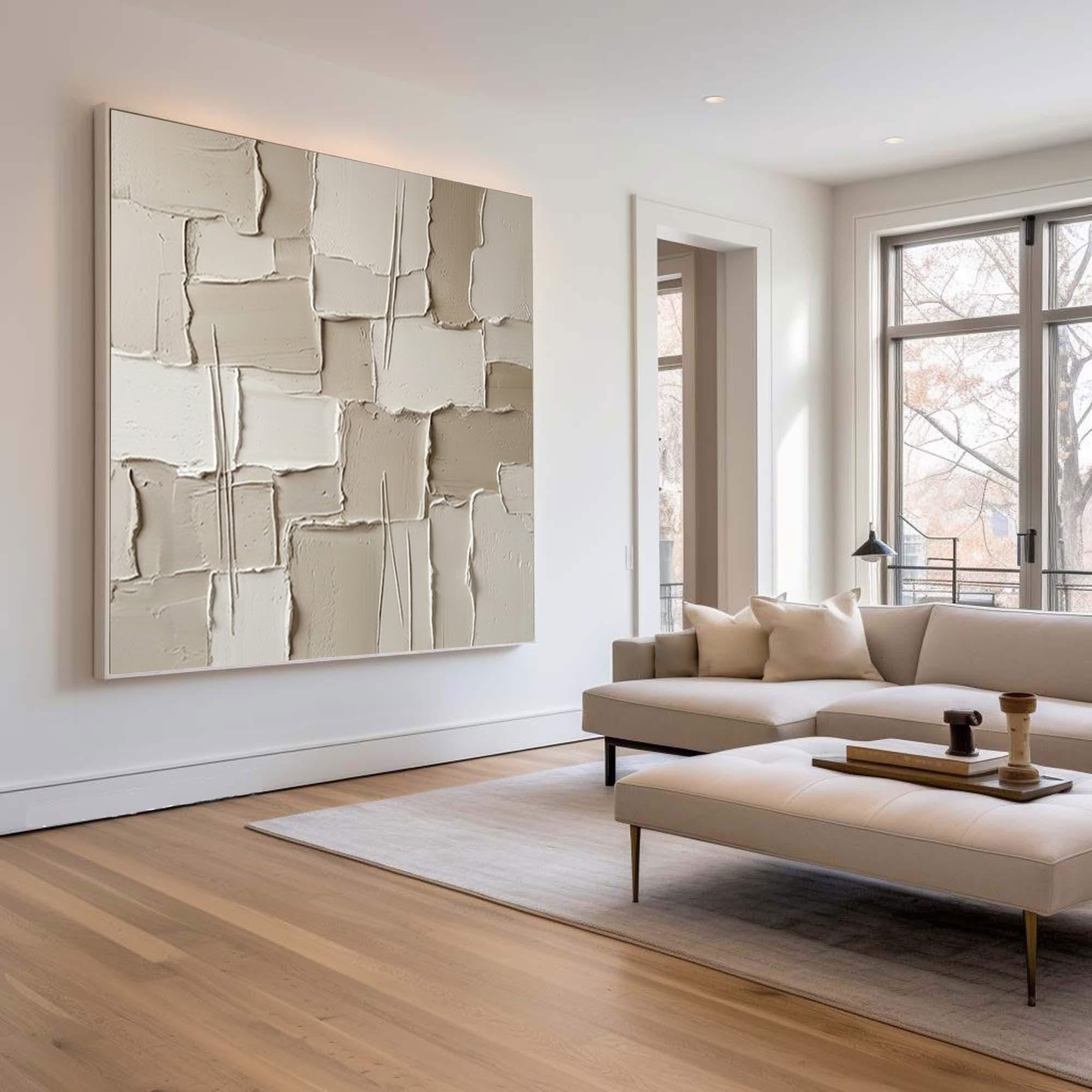 Large Quiet Architectural Layers Wall Art Neutral Contemporary Relief Painting