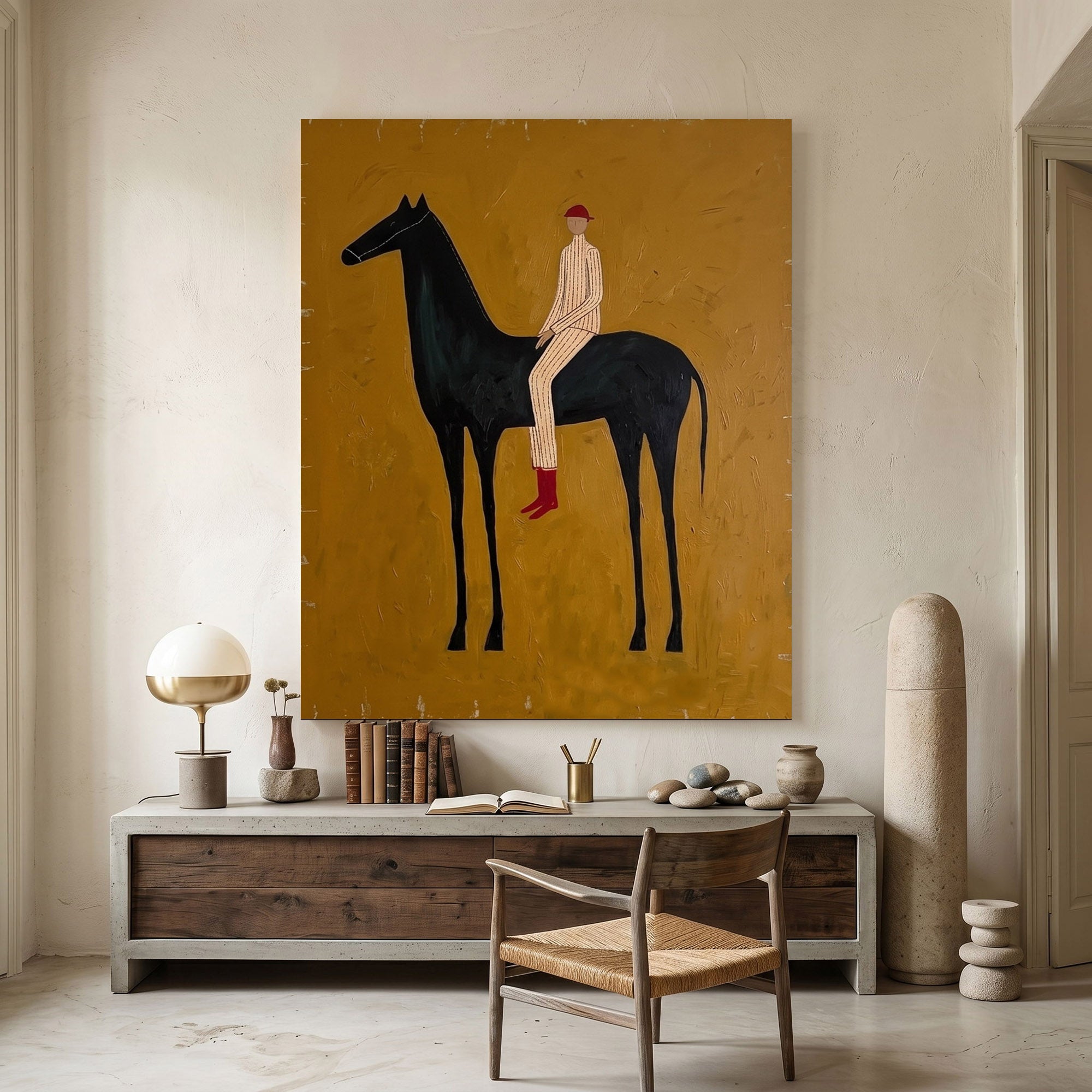 Large Cowboy Horse Wall Art Minimalist Western Oil Painting Ranch Style Decor