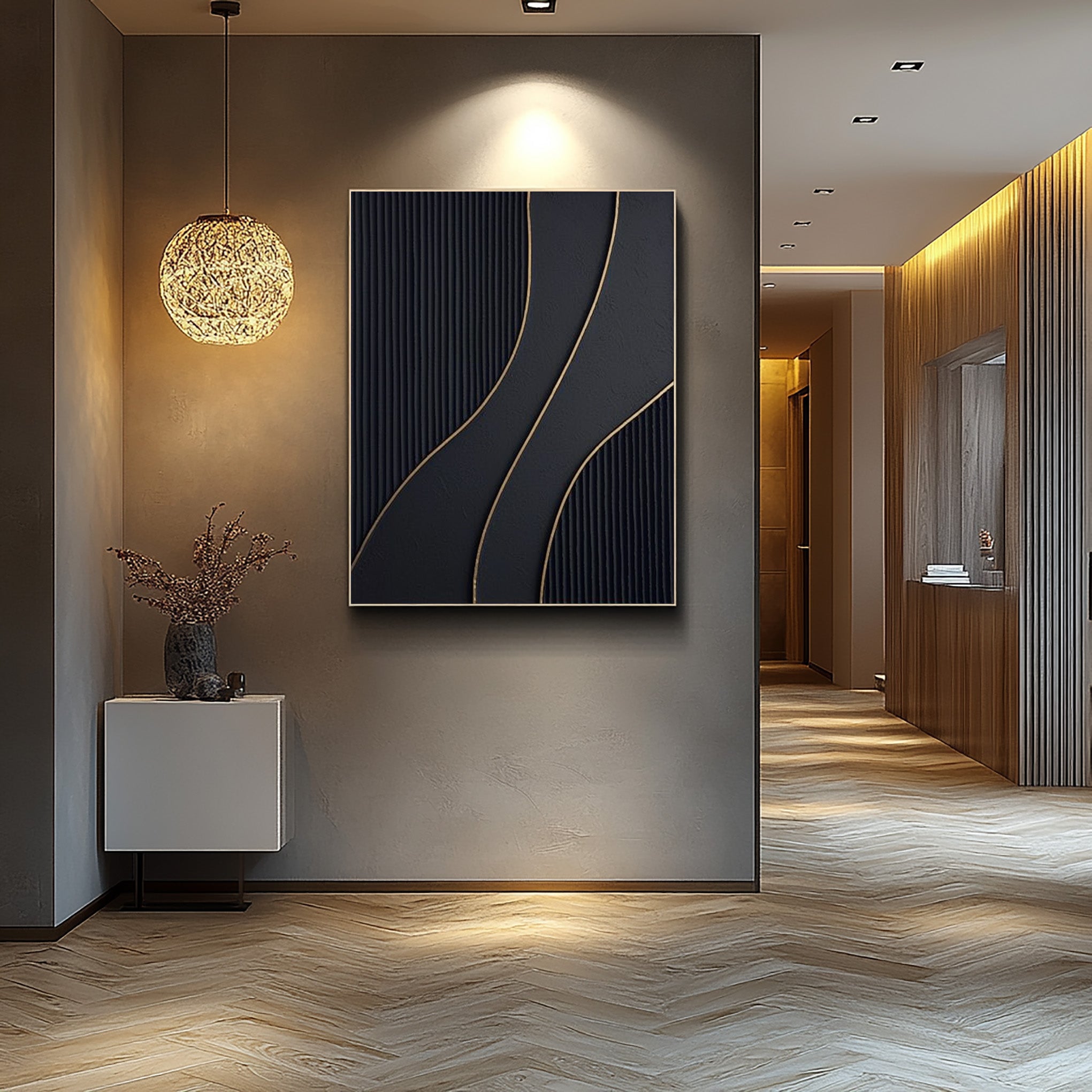 Elegant Black Wall Art with Golden Swirls | Luxurious & Modern #BBA 095