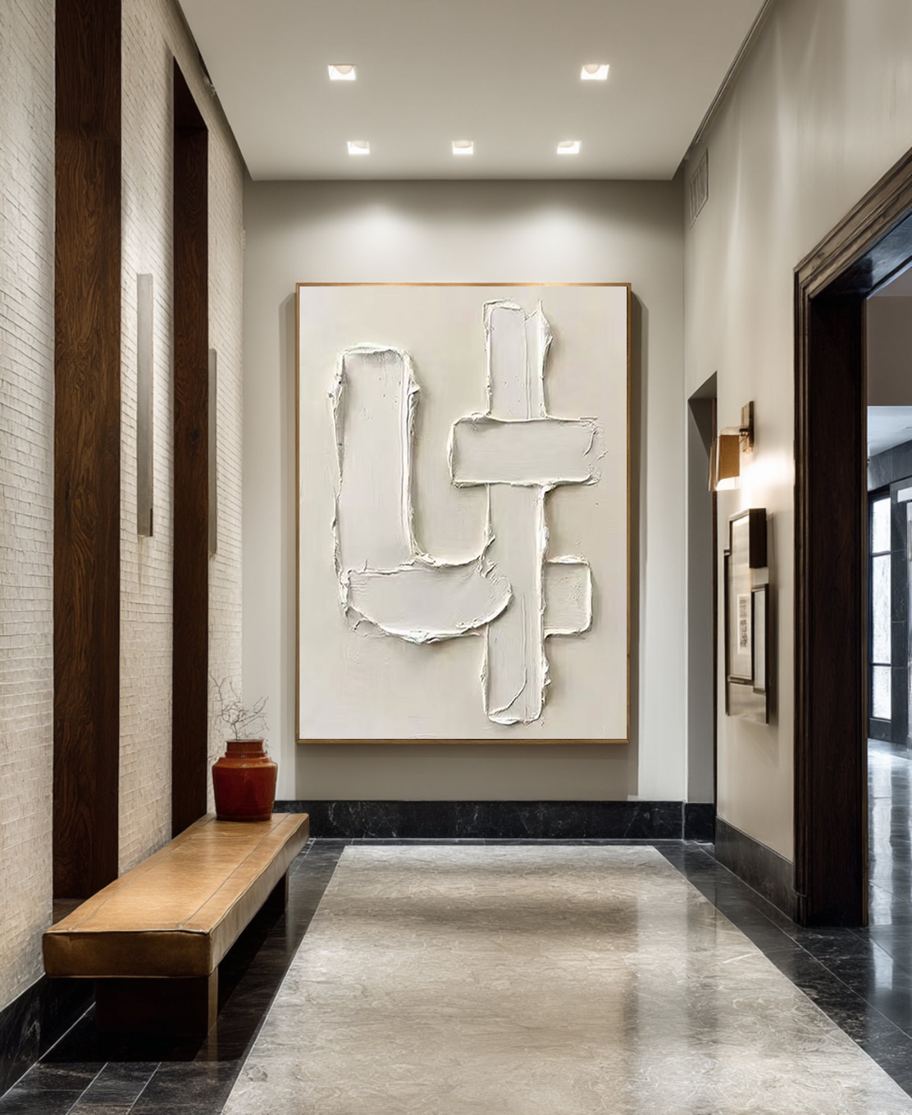 Large Neutral Textured Oil Painting for Elegant Modern Interiors