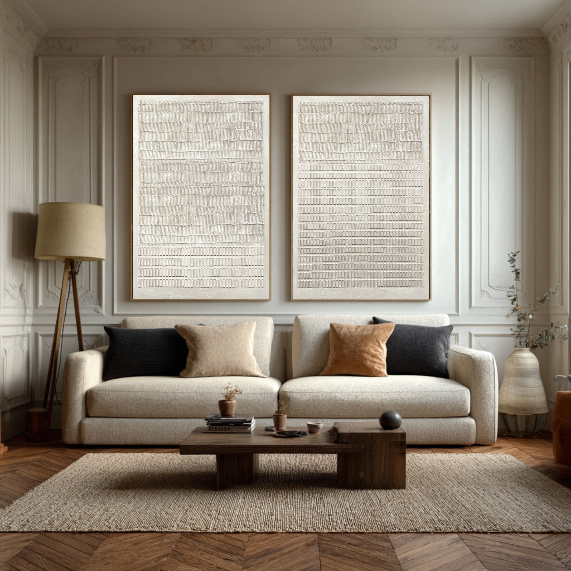 Contemporary Neutral Wall Art Set Two Piece Decor #WG 034